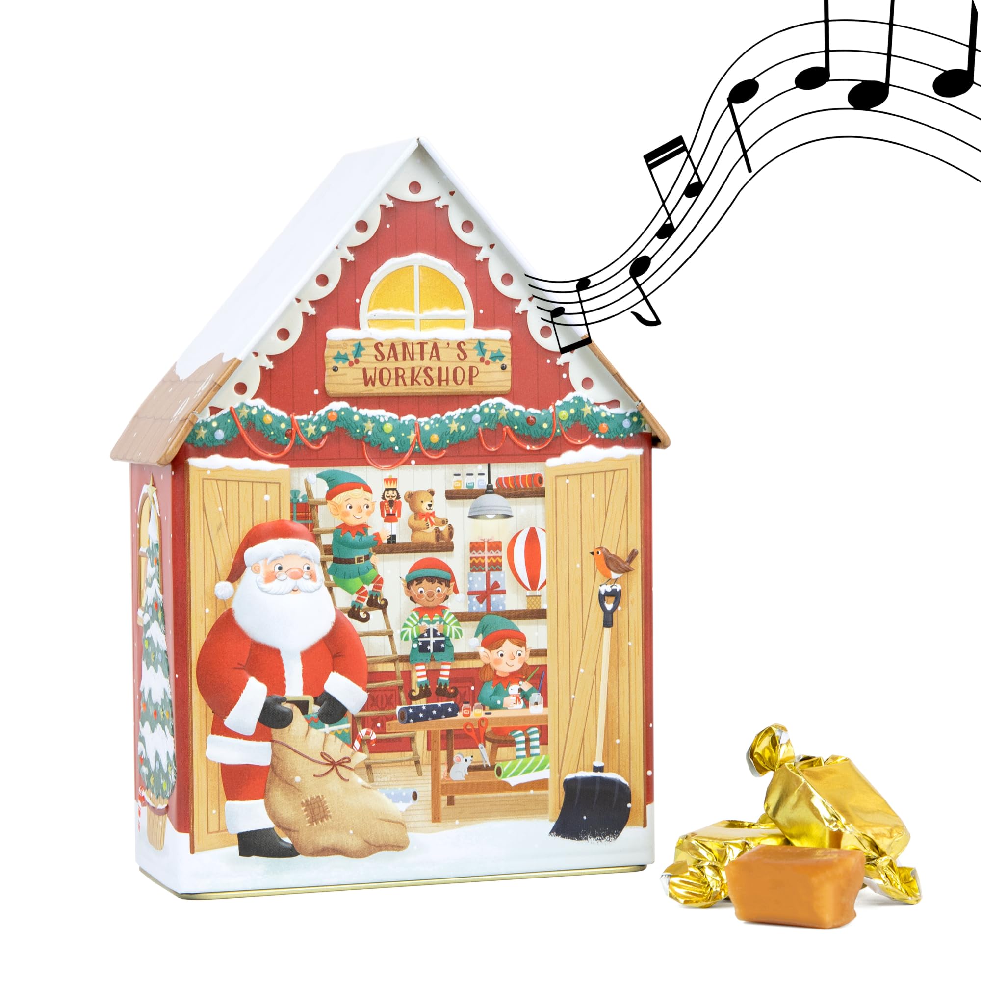 The Silver Crane Co. Santa's Workshop Musical Tin - Devon Toffee Filled Christmas Gift 1