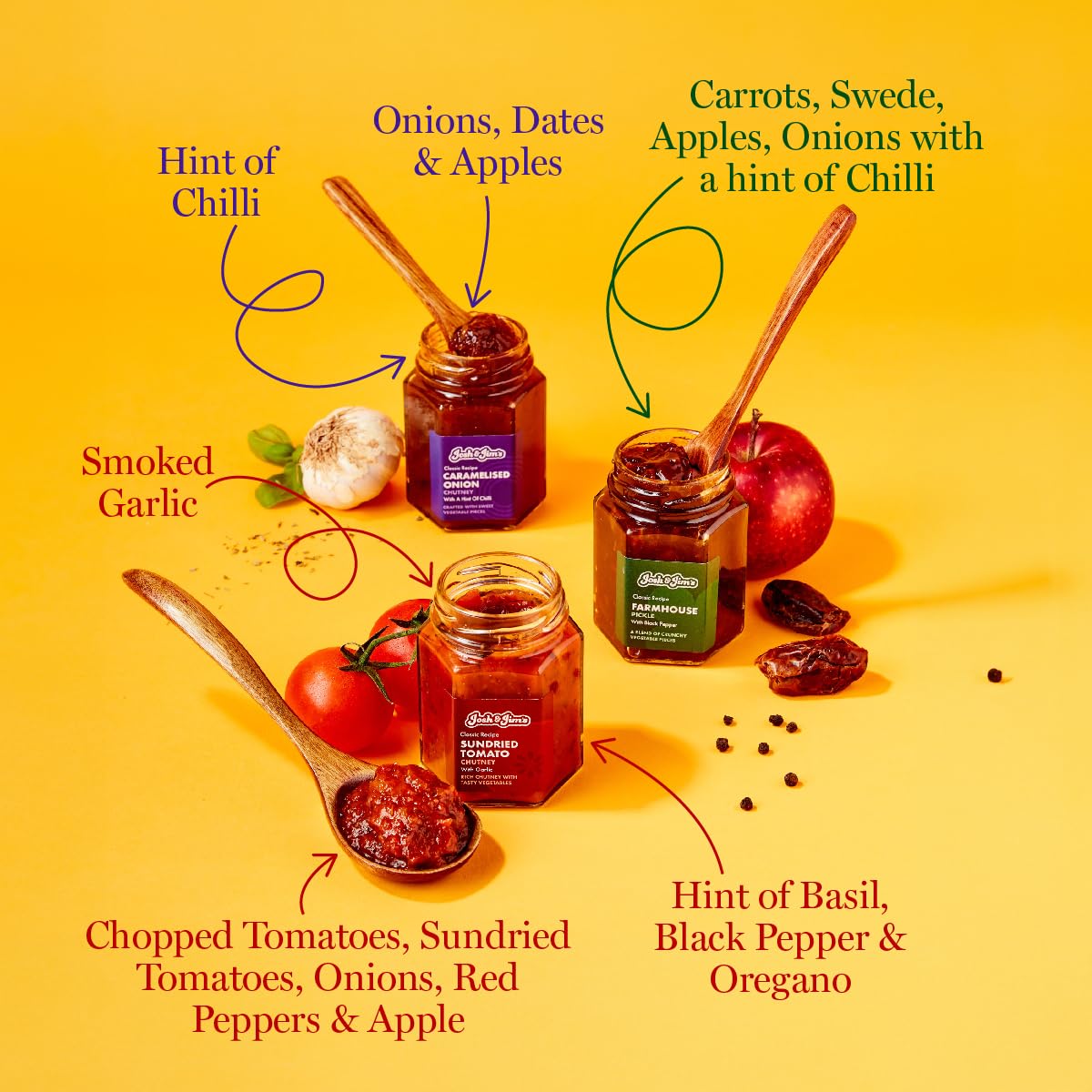 Josh & Jim's - Savoury Chutney Trio with Caramelised Onion, Farmhouse Pickle & Tomato Chutney 8
