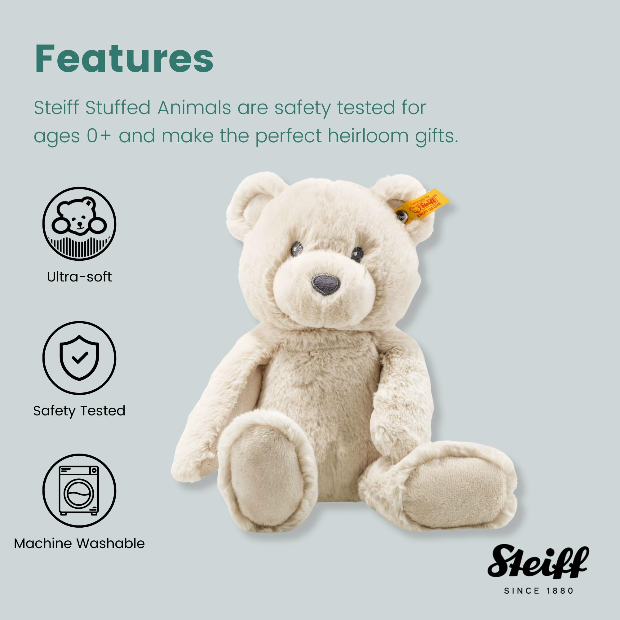 Steiff Bearzy Teddy Bear - Plush Soft Cuddly Friend for Babies, Beige 8