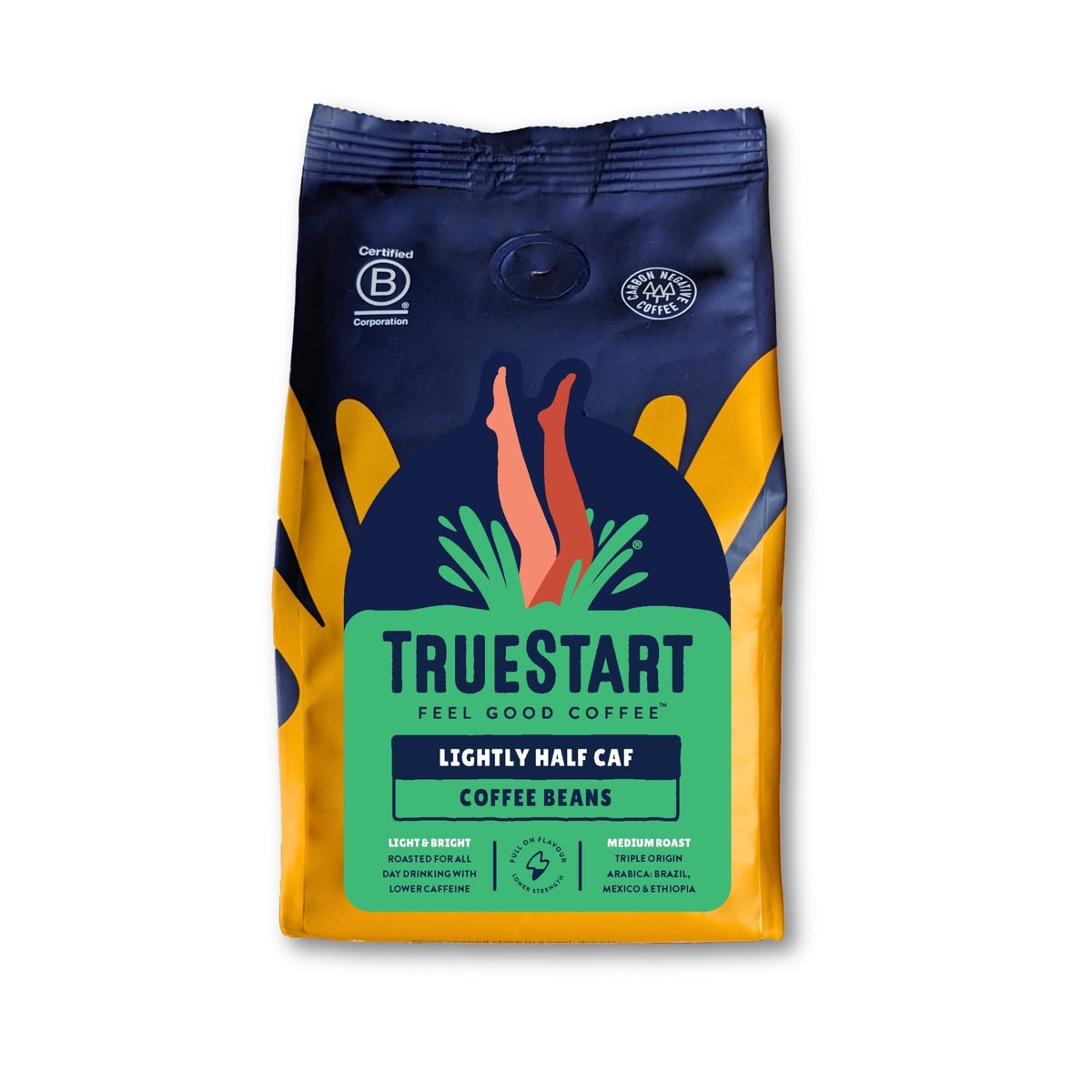 TRUESTART Lightly Caffeinated Coffee Beans - Whole Bean, Medium Roast, 200g