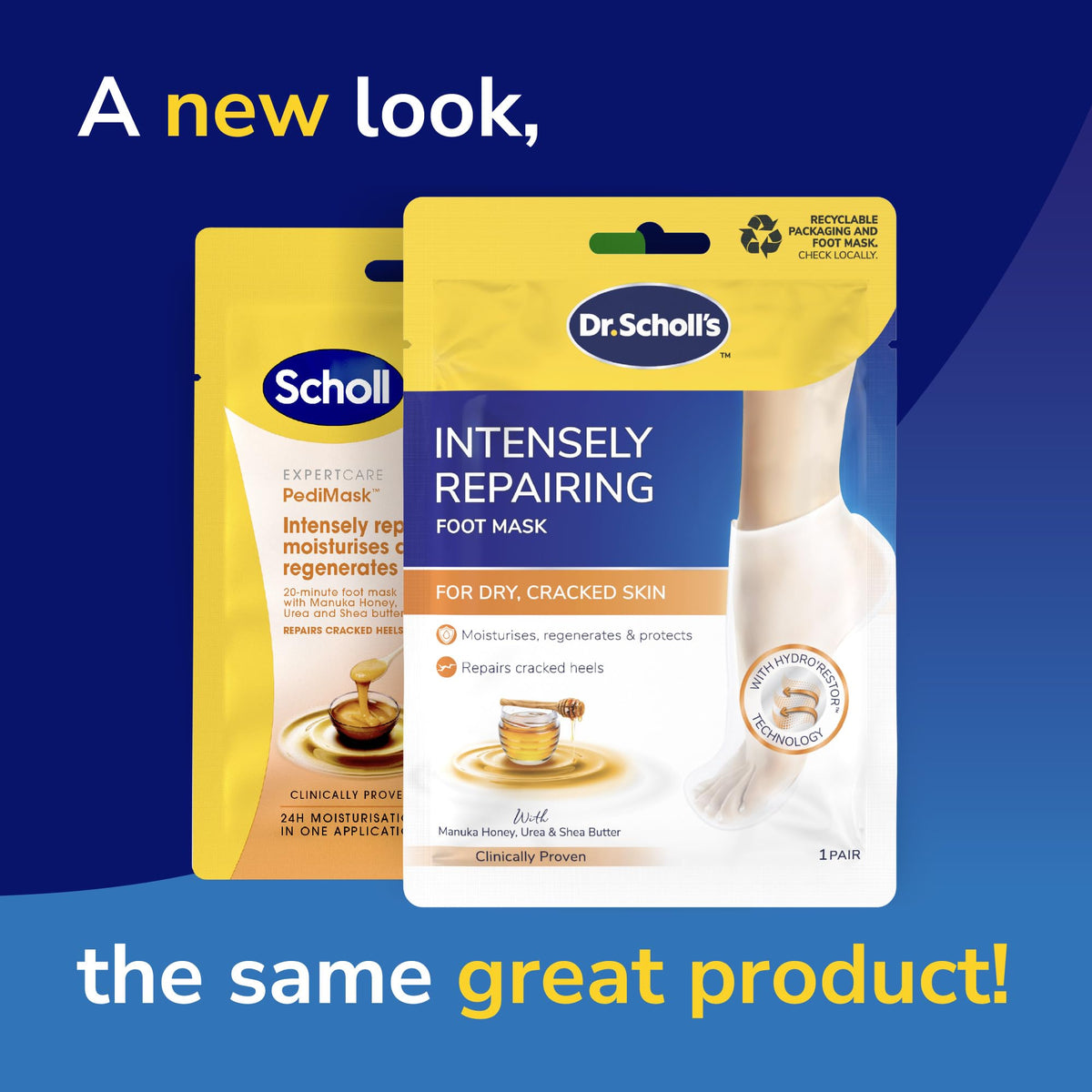 Dr. Scholl's PediMask - Deep Moisturising Foot Mask with Manuka Honey & Shea Butter | 1 Pair