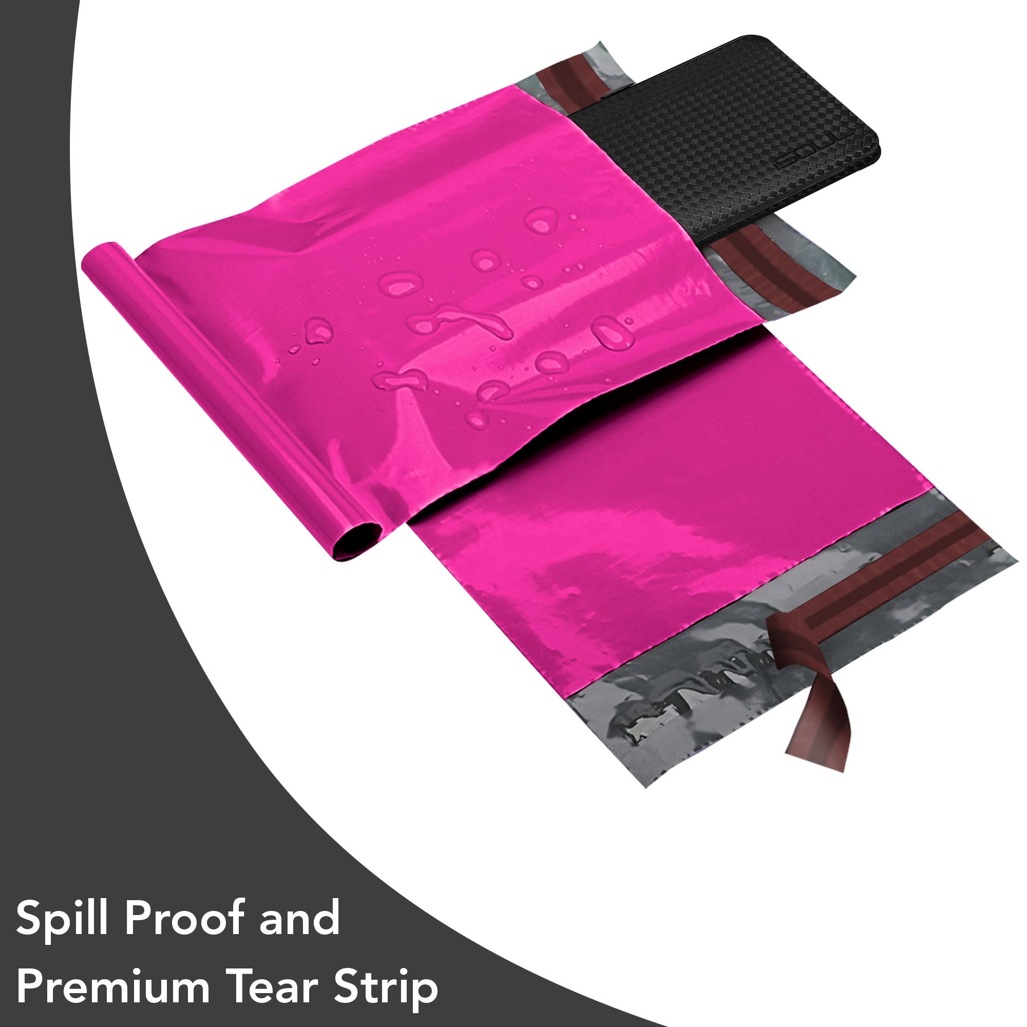 iSOUL 125 Assorted Hot Pink Poly Mailing Bags - 5 Sizes, Self-Seal, Water Resistant | 60 Micron 3