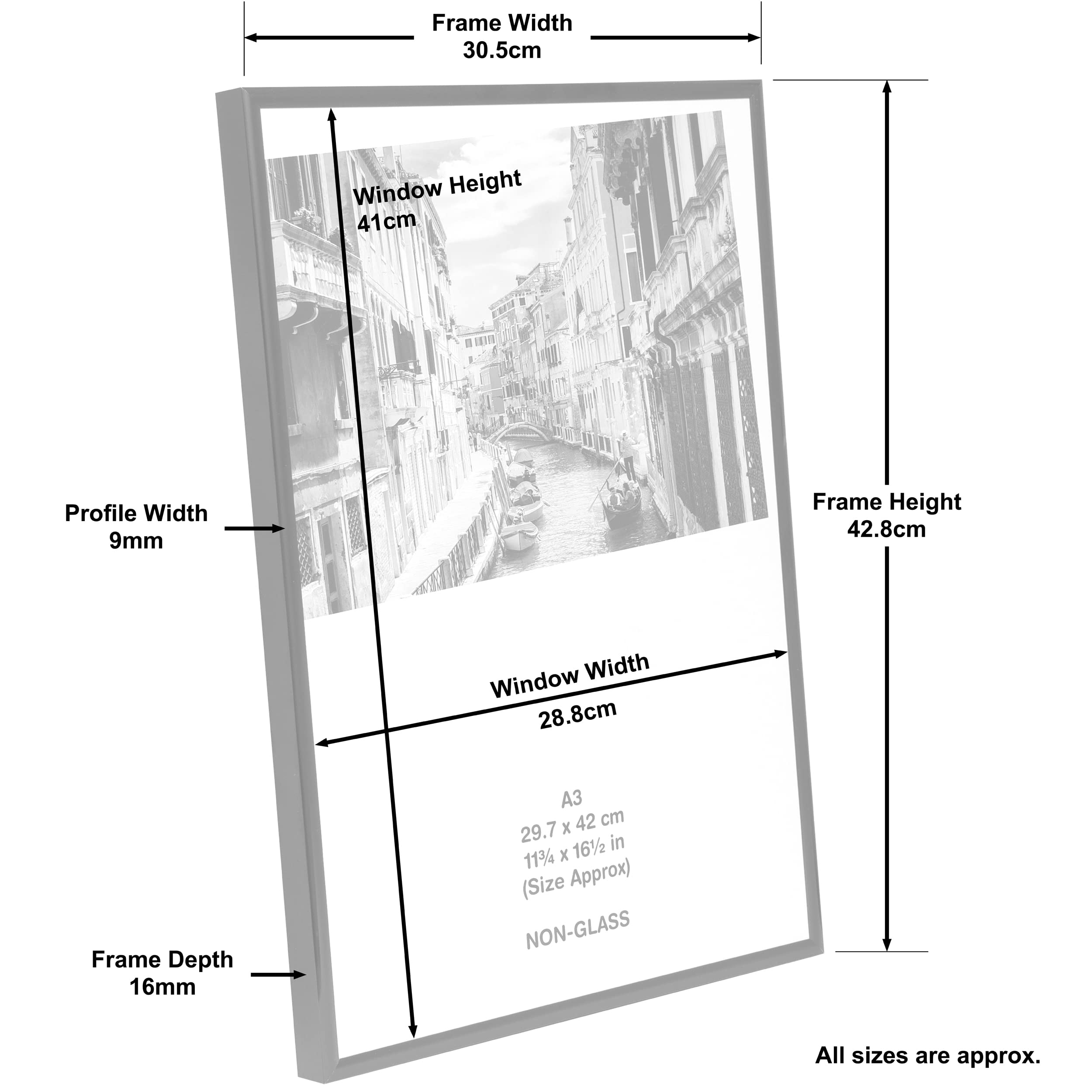 Hampton Frames BACKLOADER Poster Certificate Photo Frame - Black A3 (30x42cm) Plexi Front 6