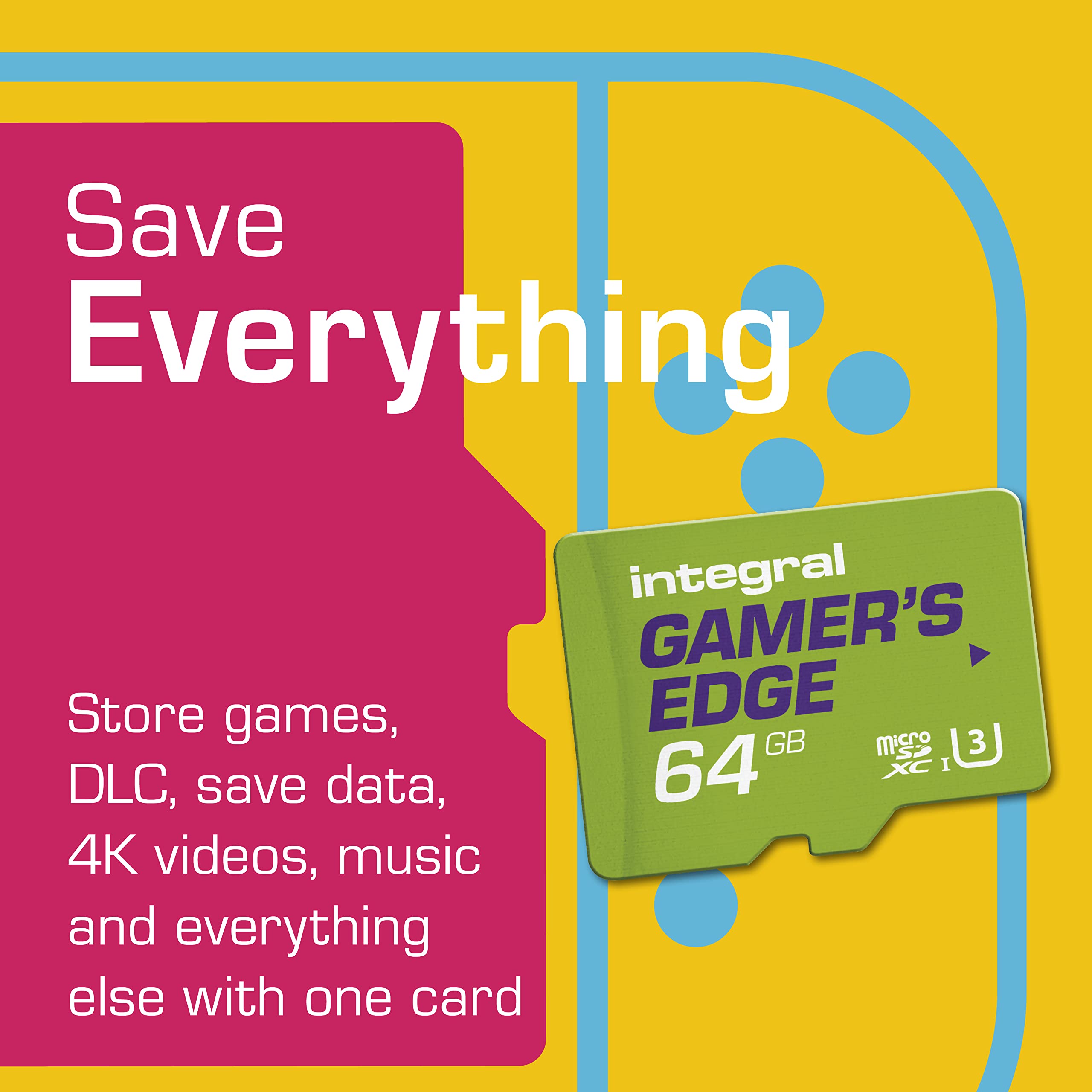 Integral 64GB Gamer's Edge Micro SD Card for Nintendo Switch – Fast Load & Save, U3, 100MB/s Read Speed 2
