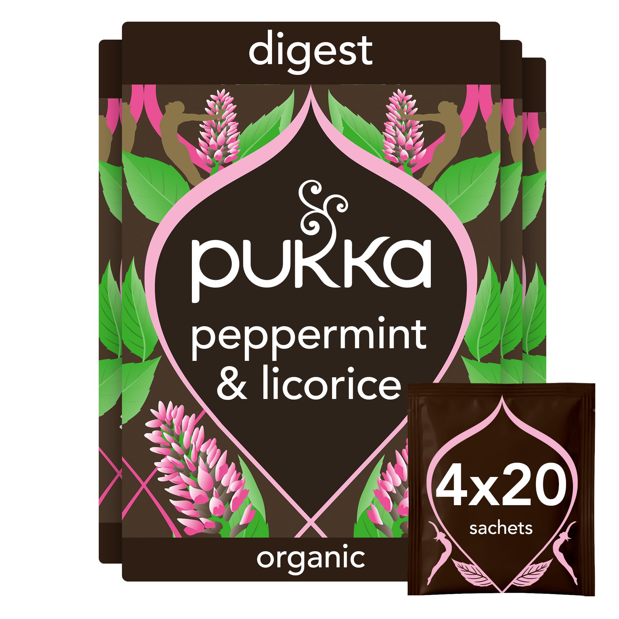 Pukka Herbs Organic Peppermint & Licorice Herbal Tea - Caffeine Free Digestive Infusion | 80 Biodegradable Bags (4 Packs) 1