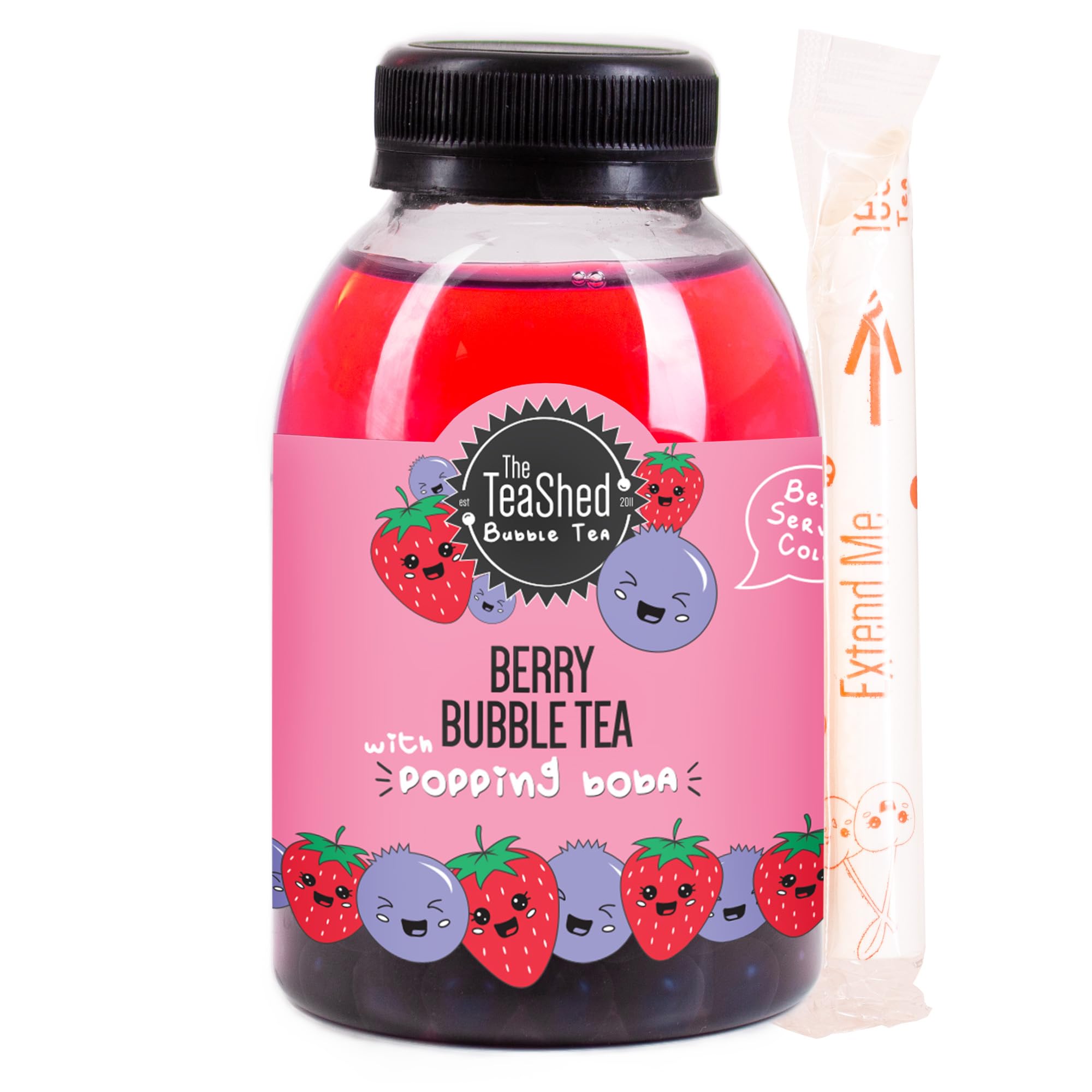 The TeaShed Ready to Drink Berry Bubble Tea - Strawberry Iced Tea with Blueberry Popping Boba 1