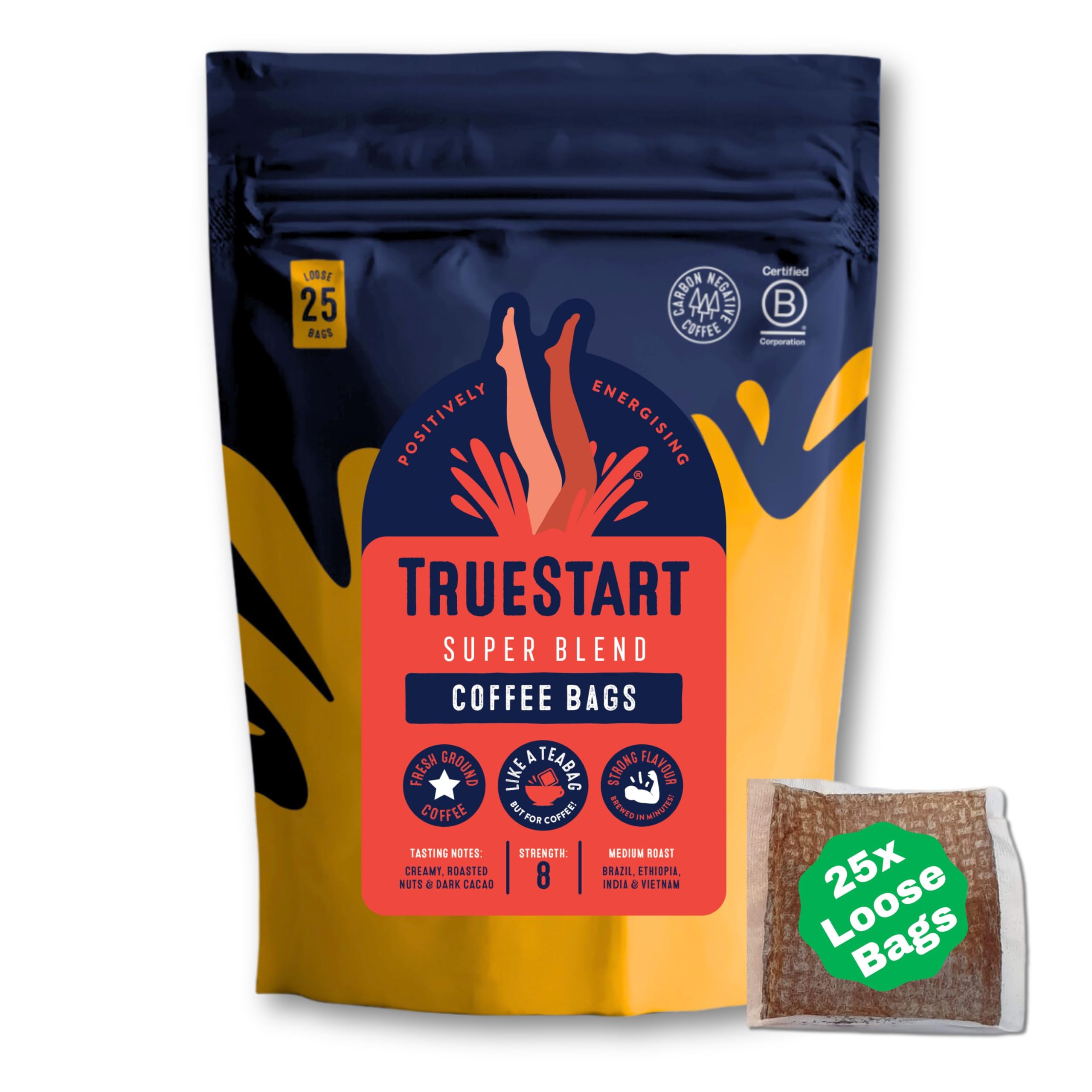 TRUESTART Super Blend Strong Instant Coffee Bags - 25 Count, Mycotoxin-Free, Antioxidant Rich | Quick Brew 1