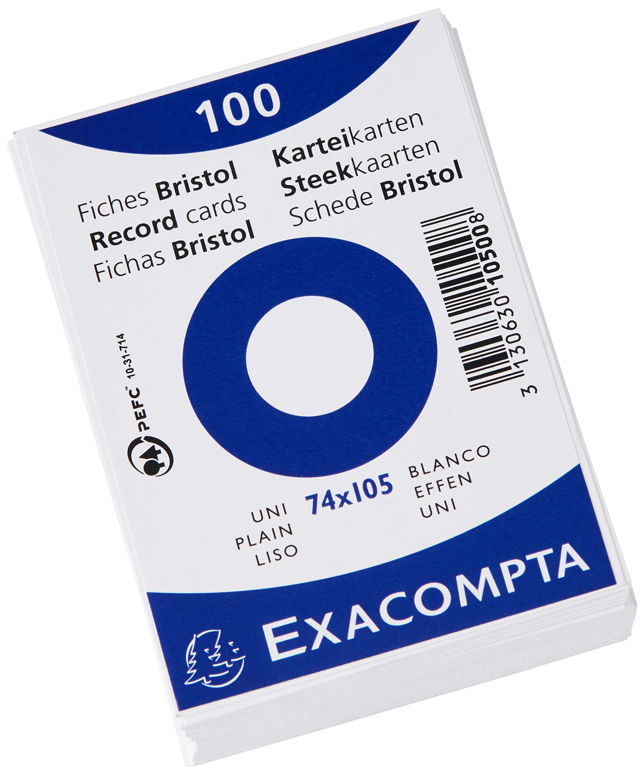 Exacompta Bristol Plain Record Cards Ref 10500SE - A7 (74x105mm) | 205 gsm | Pack of 100