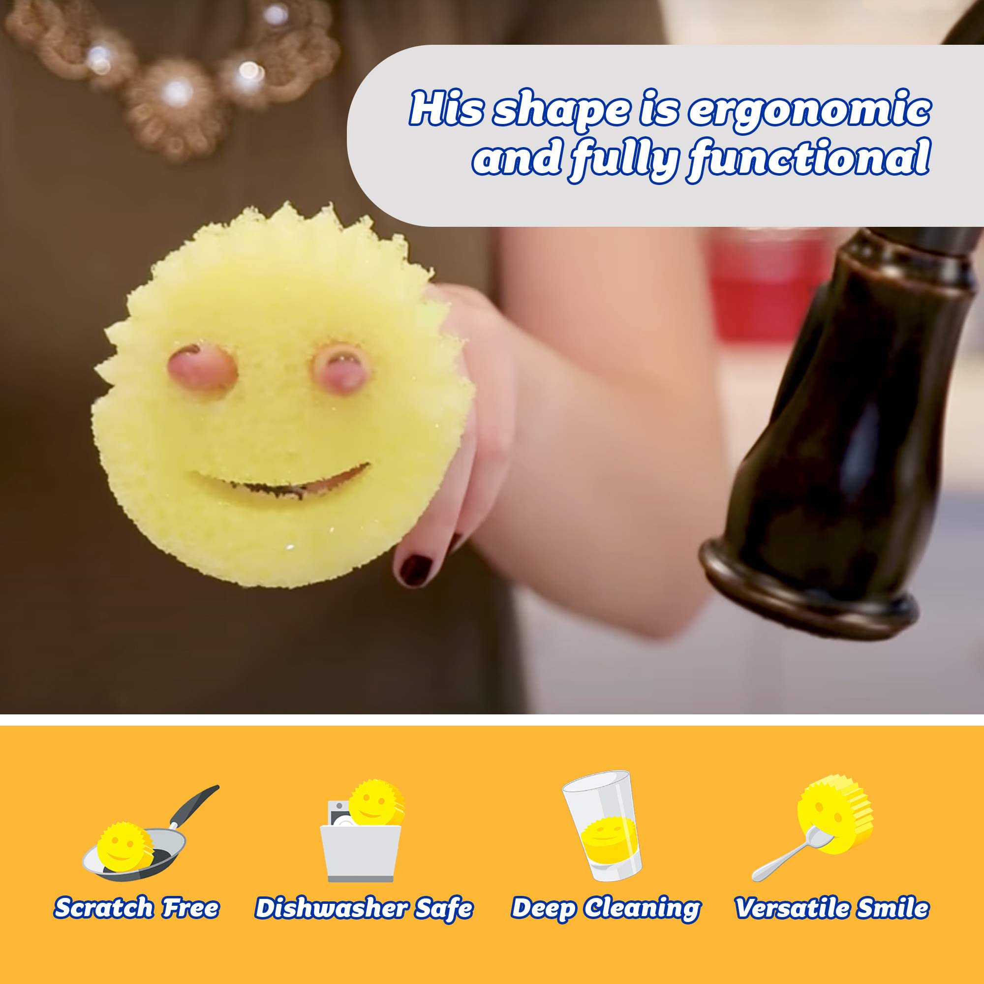 Scrub Daddy Original Dish Sponge - Non-Scratch, Odor-Resistant | 2 Pack | Yellow 3