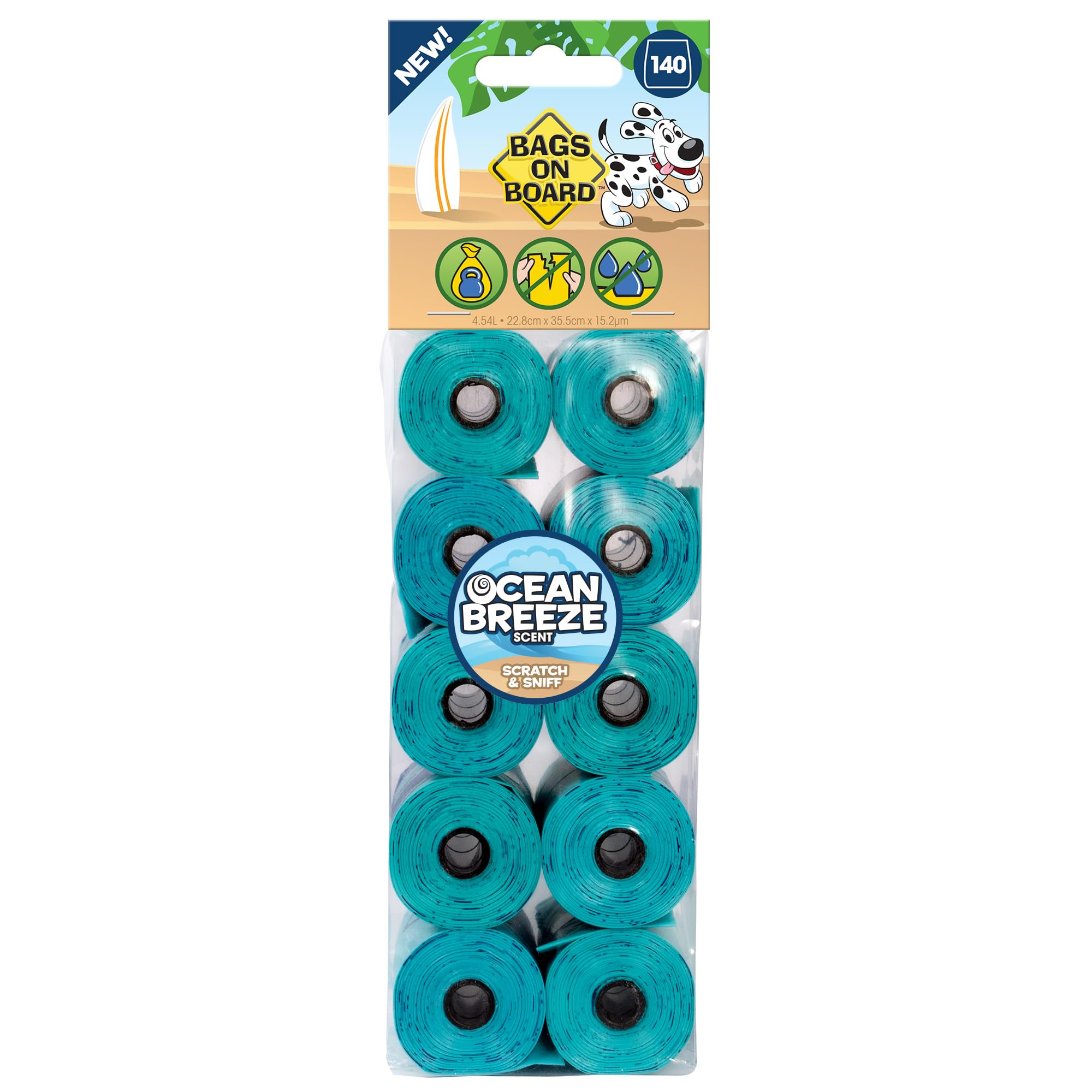 Bags on Board Dog Poop Bags - Ocean Breeze Scent, Leak-Proof, 140 Count