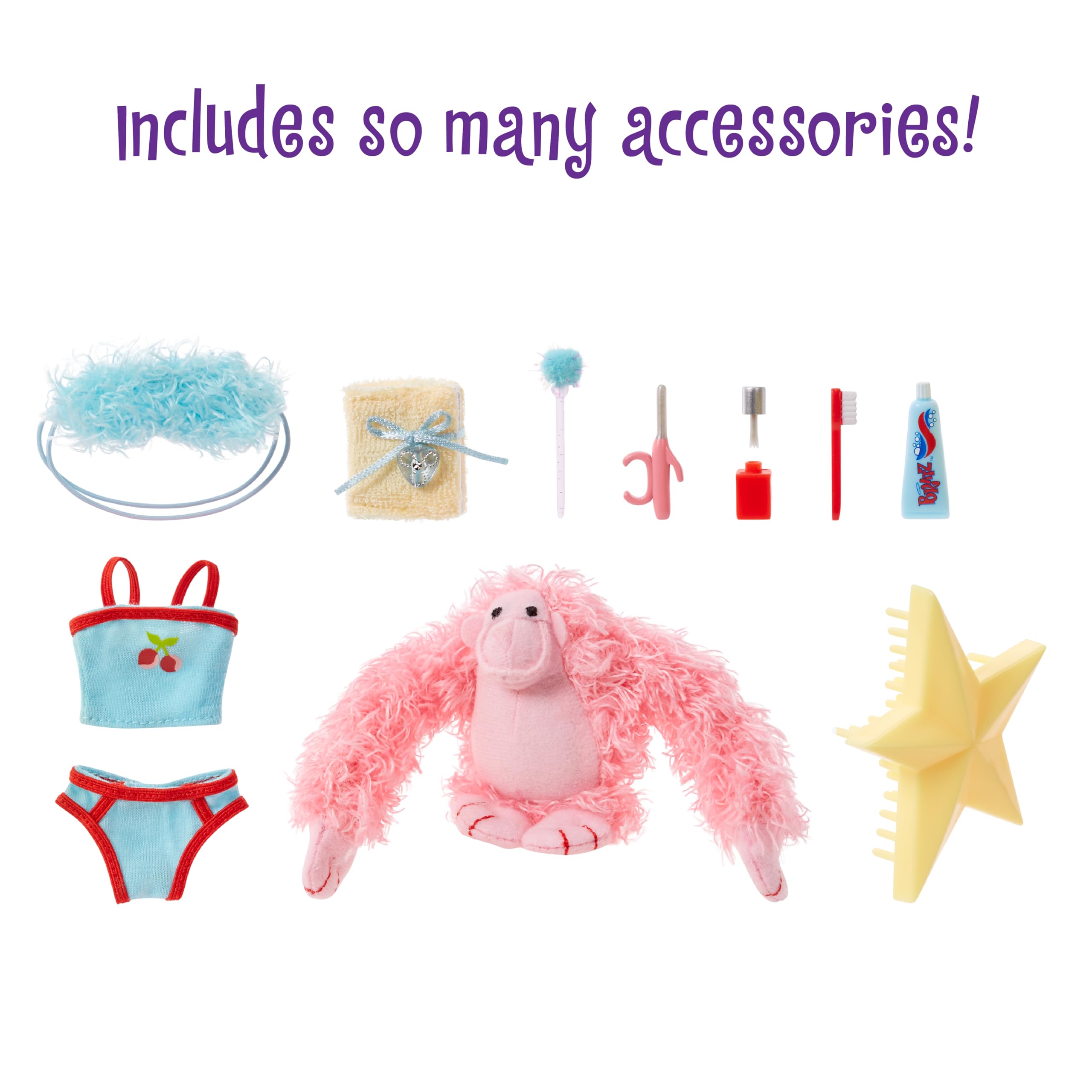 Bratz Slumber Party Fashion Doll - Meygan | 2 Outfits | Includes Plush Gorilla | Ages 6+ 4