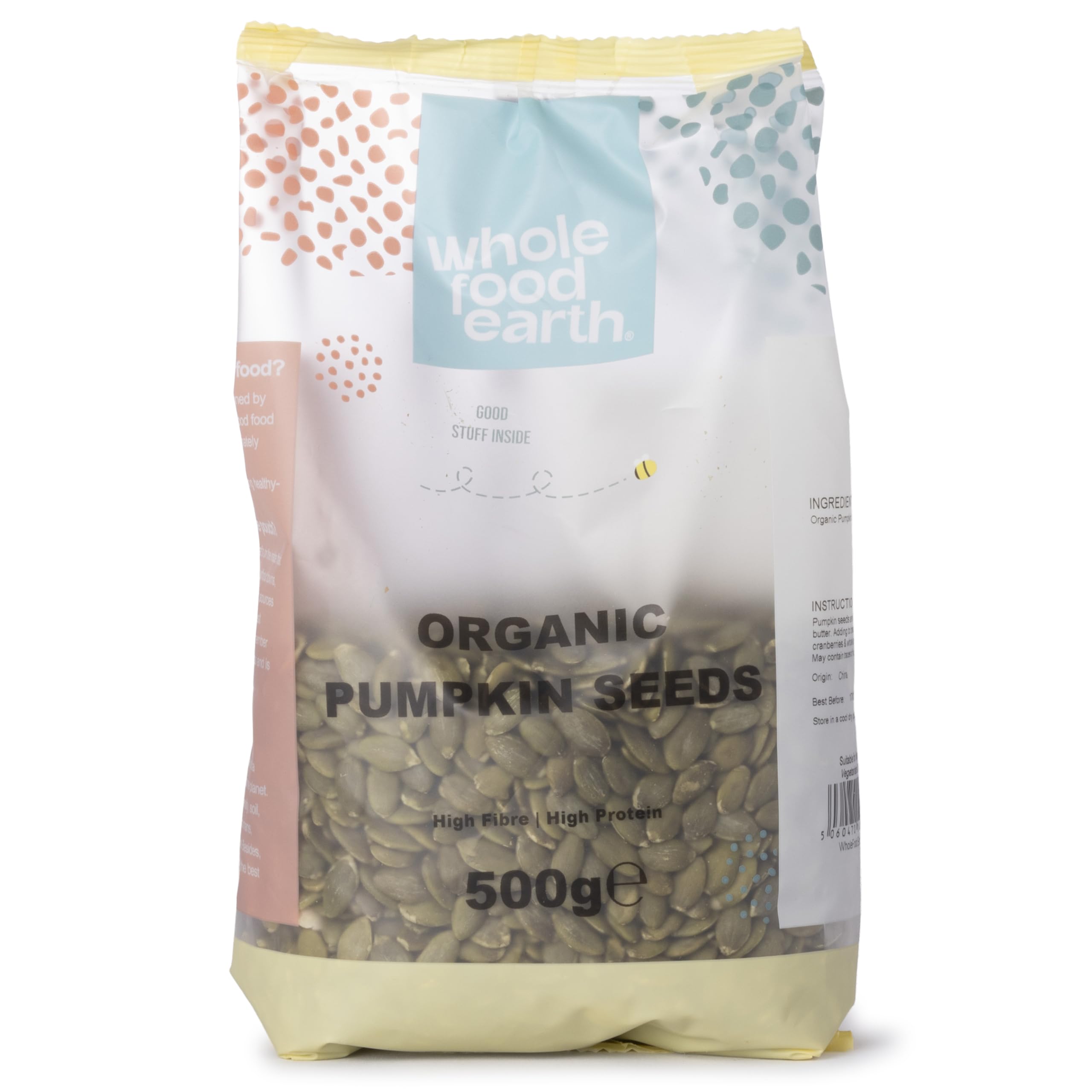 Wholefood Earth Organic Pumpkin Seeds - Raw | GMO Free | Vegan | 500g