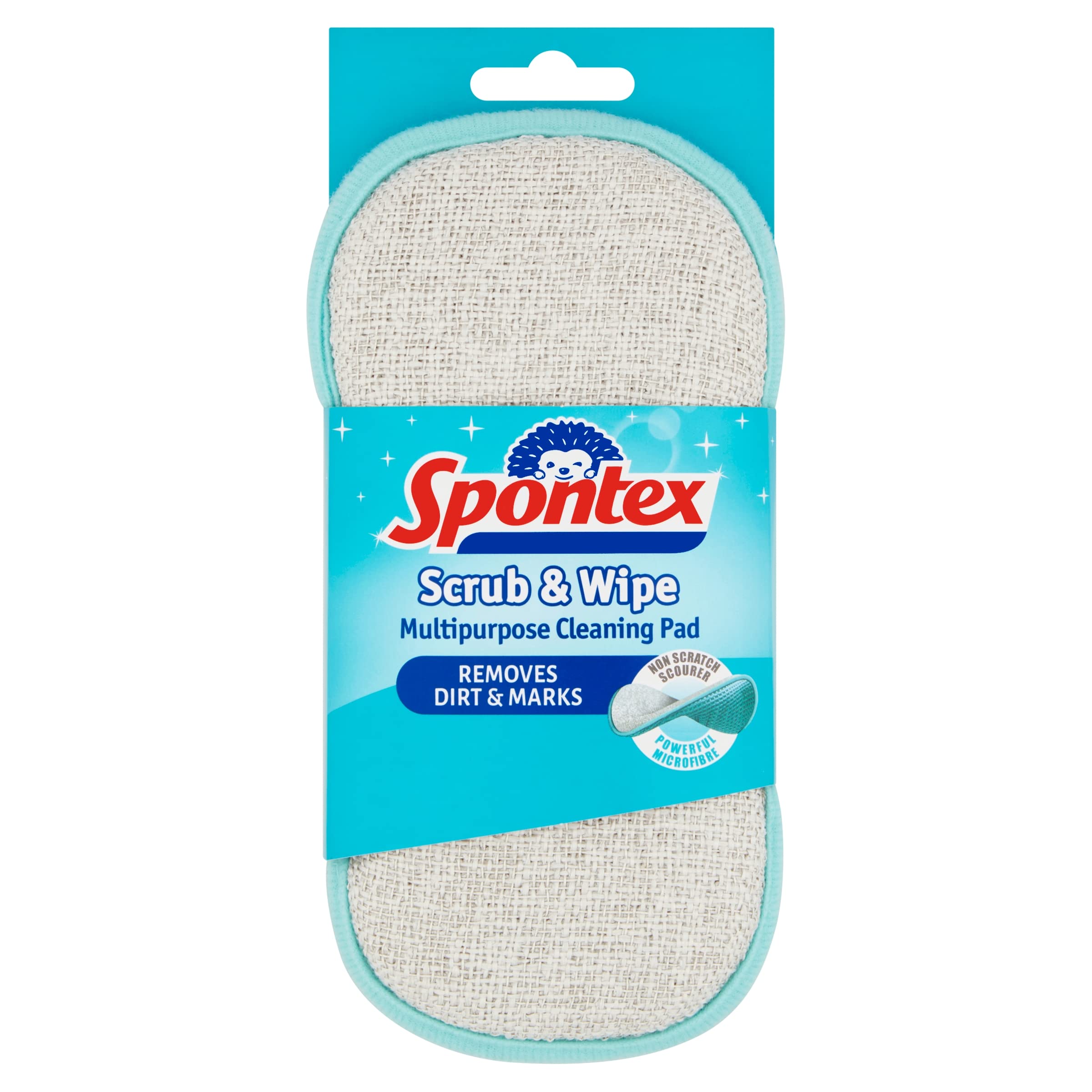 Spontex Scrub & Wipe Cleaning Pad - Dual Sided Microfibre & Non-Scratch Scourer | 1 Count