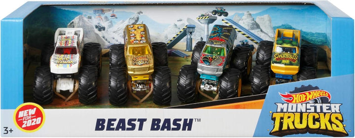 Hot Wheels Monster Trucks 1:64 4-Pack Assortment, Multipack of Toy Trucks with Giant Wheels and Epic Designs