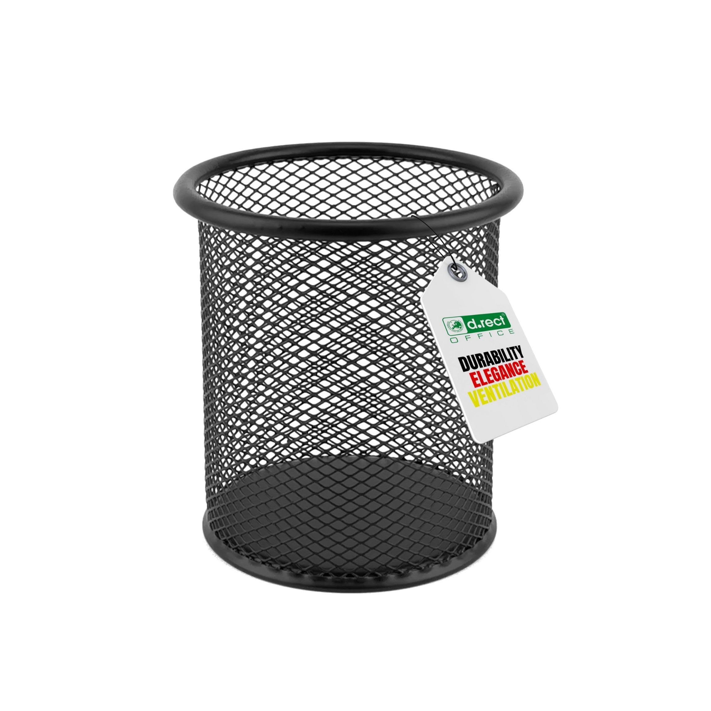 D.RECT Metal Pen Holder - Round Wire Mesh, Multifunctional Cup for Ballpoint Pens | Black | 90x90x100mm 1