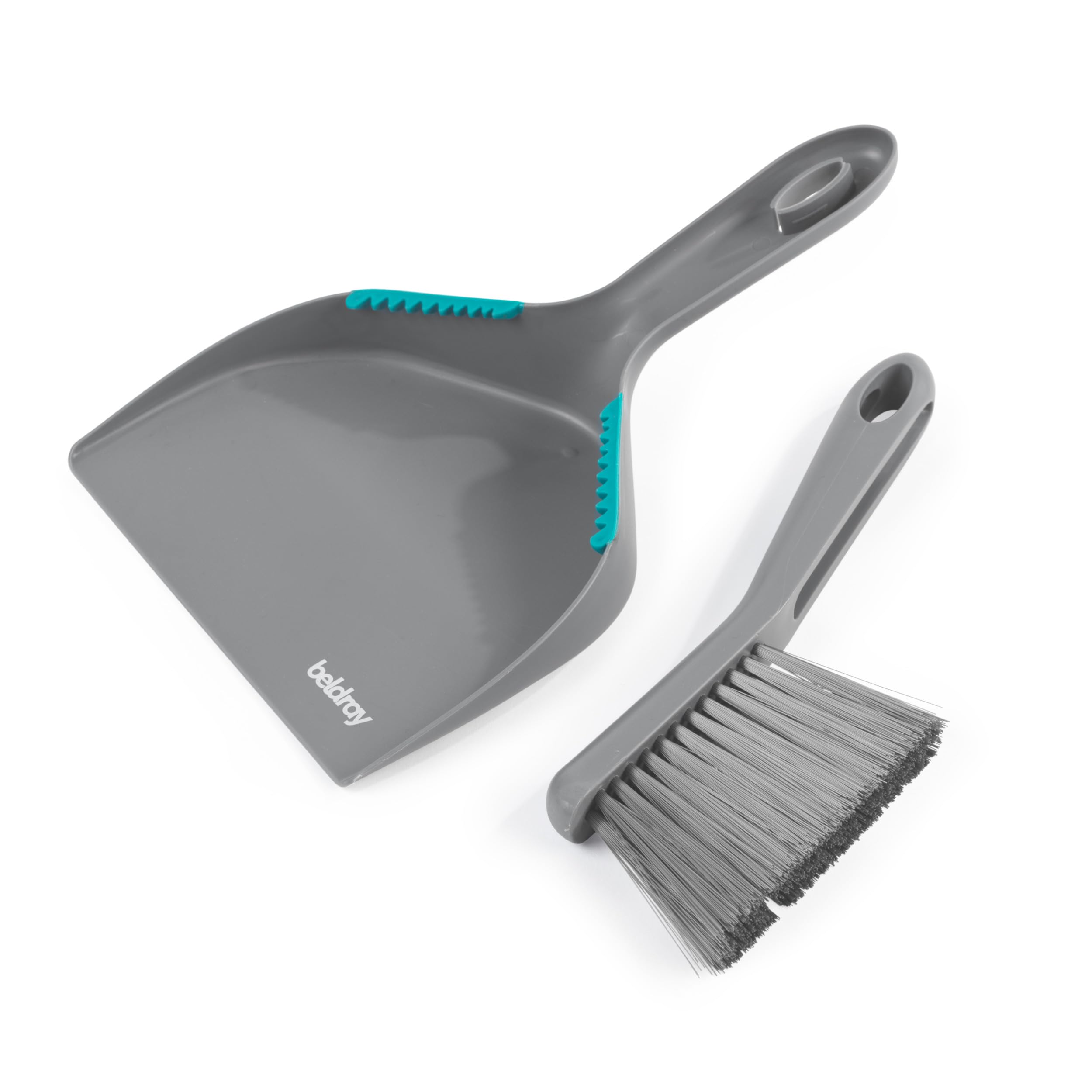 Beldray Antibac Countertop Dustpan & Brush Set - Compact Storage, Grey & Turquoise