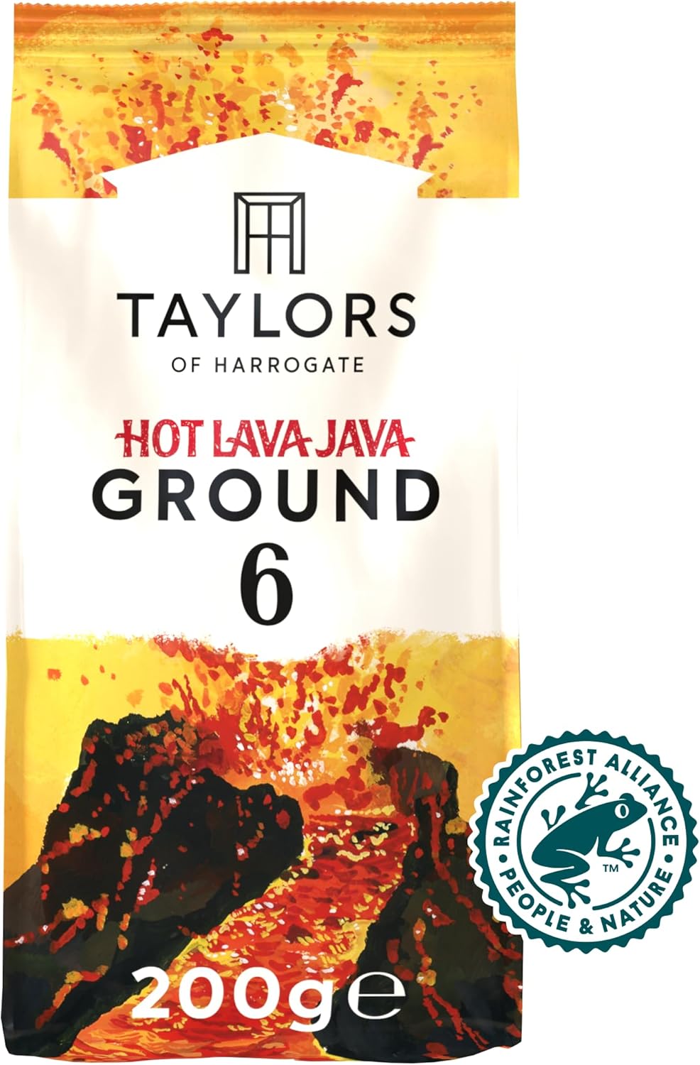 Taylors of Harrogate Hot Lava Java Ground Coffee, 200g (Pack of 6) - 1.2kg Total