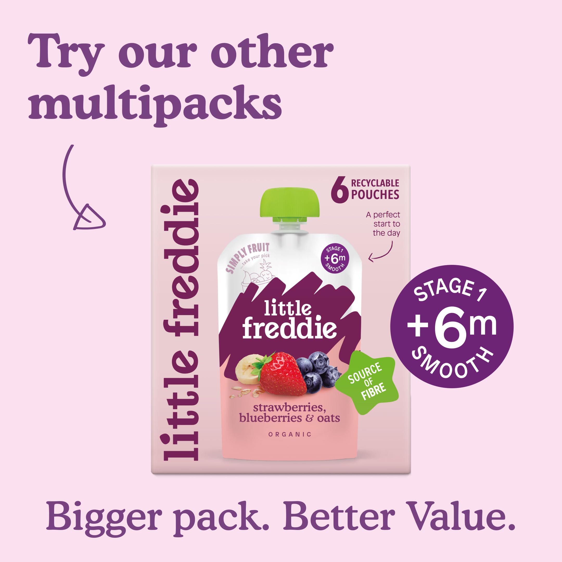 Little Freddie Organic Blueberry & Banana Yoghurt Pouches - 18 x 100g Bundle 6