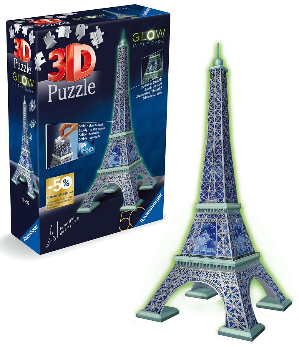 Ravensburger Glow in the Dark Eiffel Tower 3D Jigsaw Puzzle - 216-Piece Building Set for Kids & Adults 1