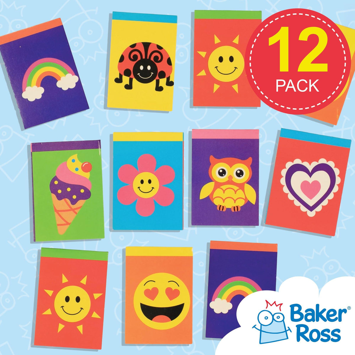 Baker Ross Novelty Notebooks - 12 Pack, Assorted Designs, 62 x 41 mm