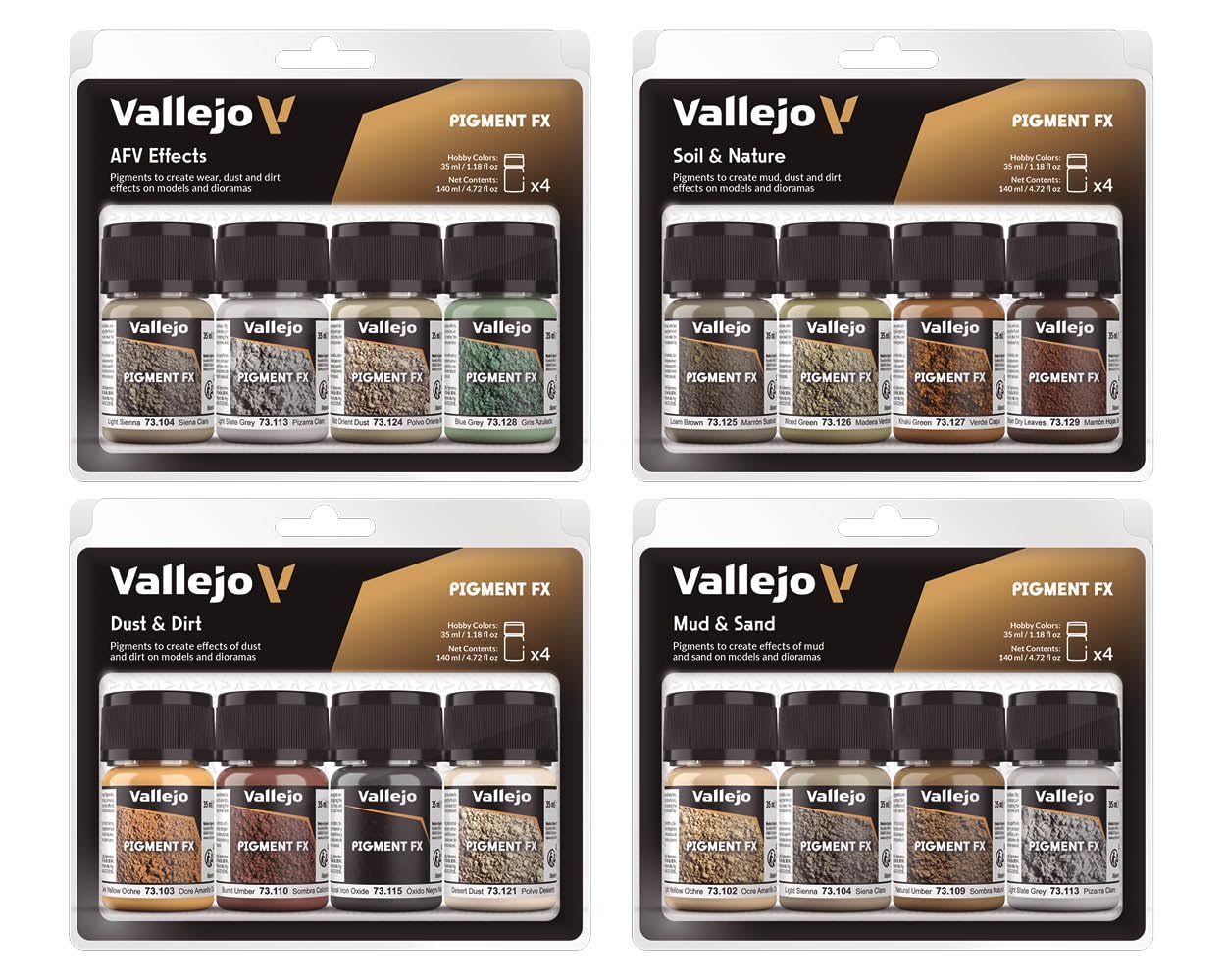 Vallejo Dust & Dirt Pigment Set - 4 Jars x 35ml | Weathering Effects | Non Toxic 6