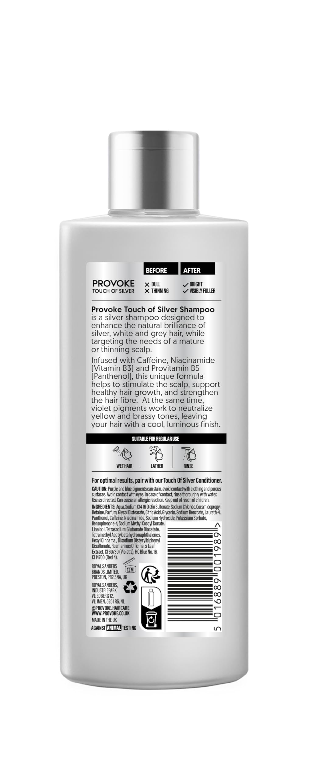 PROVOKE Touch of Silver Shampoo - Enhances Silver, White & Grey Hair | Neutralizes Yellow Tones | 200ml