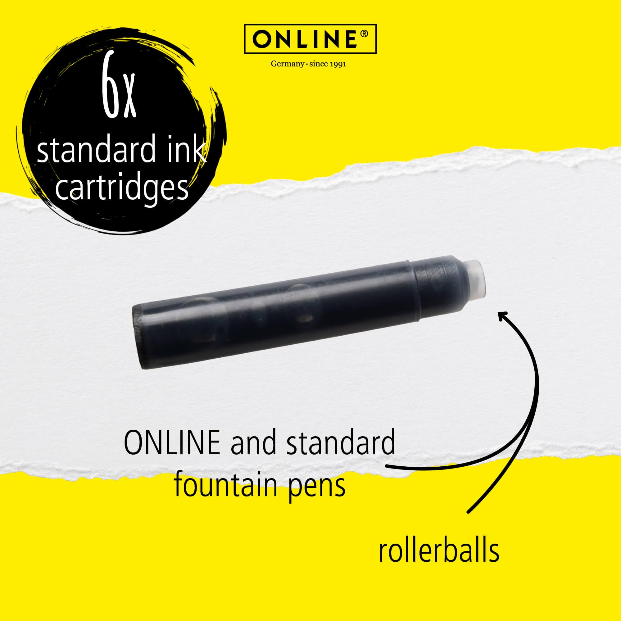 Online Standard Fountain Pen Ink Cartridges - Universal Fit, Black Ink | 6 Pack 2