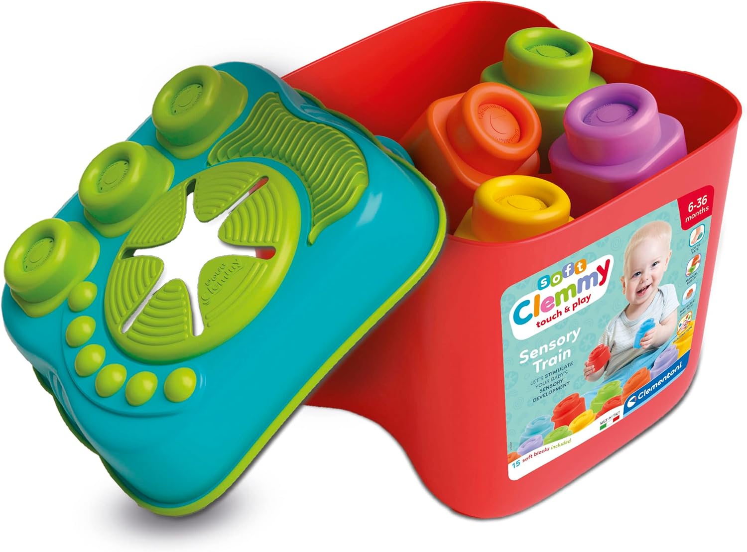 Clementoni 17807 Sensory Bucket - Soft Building Blocks for 6 Months+ 2