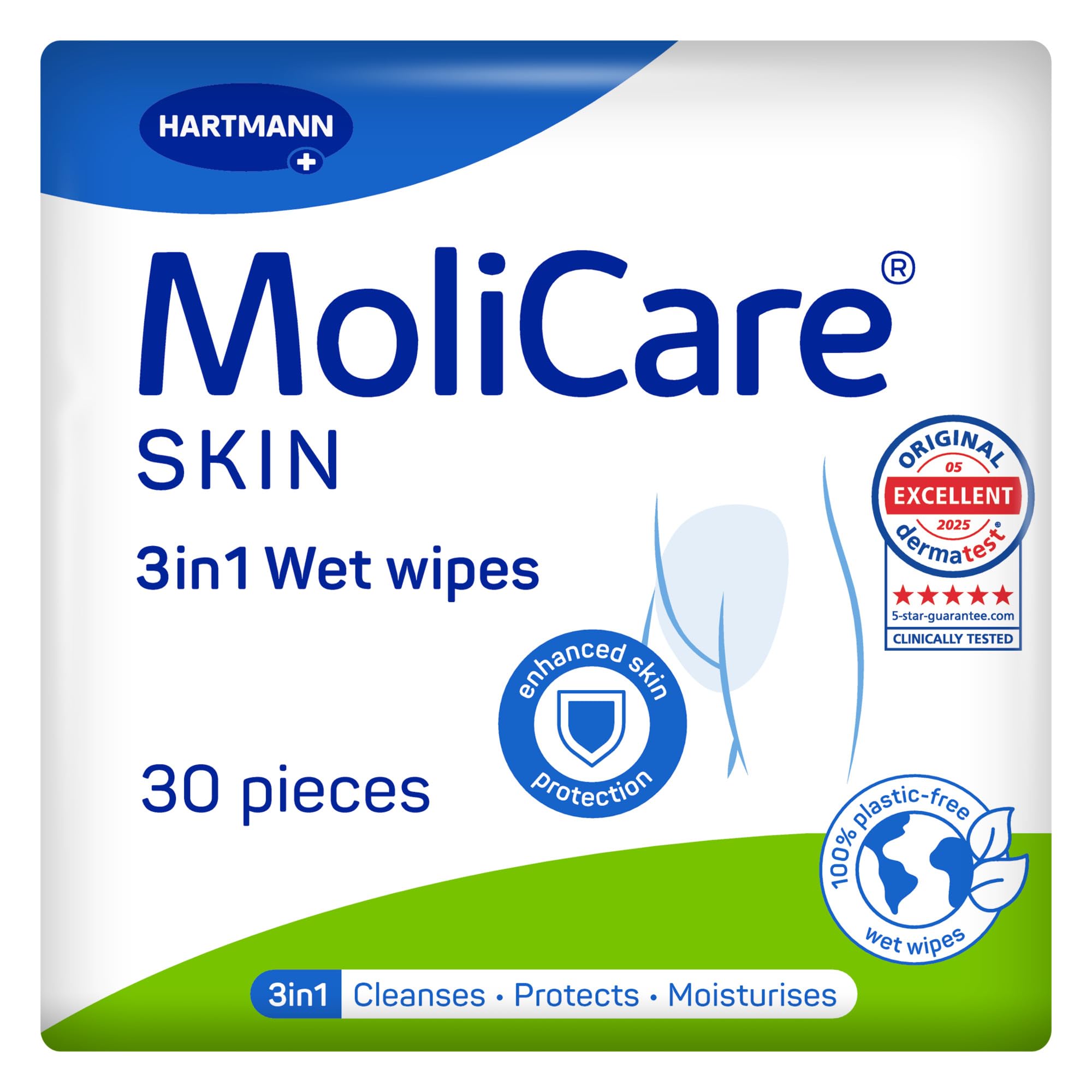 Molicare Skin 3in1 Wet Wipes - Cleanse, Moisturise & Protect | 30 Wipes