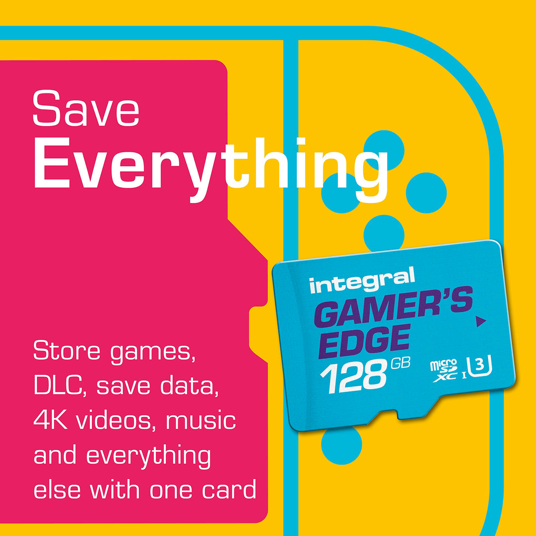 Integral 128GB Gamer's Edge Micro SD Card for Nintendo Switch, Switch Lite & Switch OLED - U3, 100MB/s Read, A1 App Performance