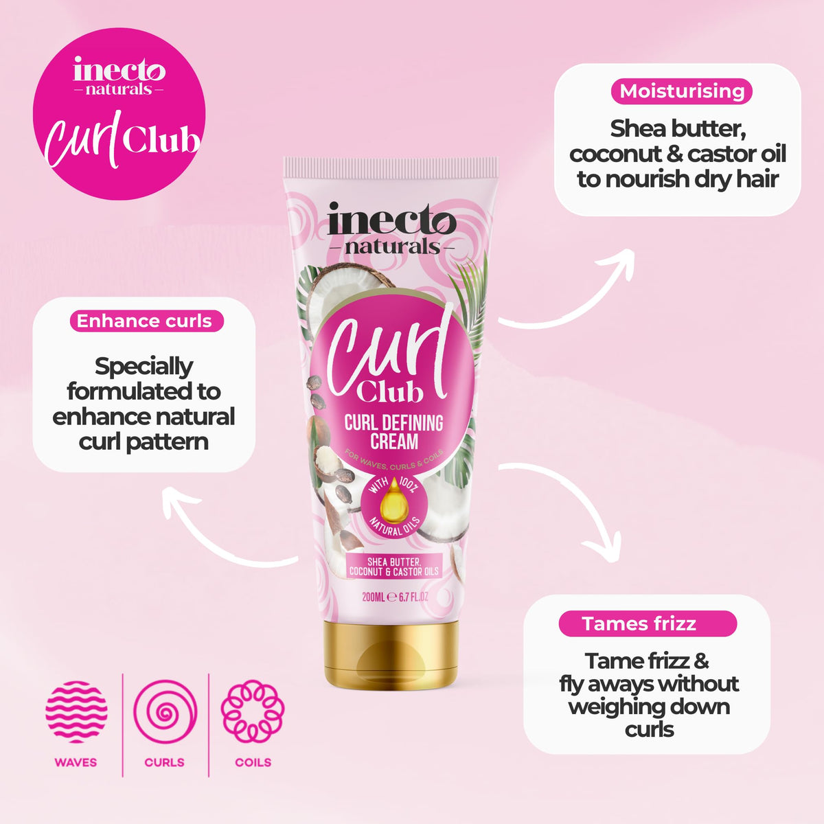 Inecto Curl Club Curl Defining Cream - Curl Definition, Volumizing | 200 ml