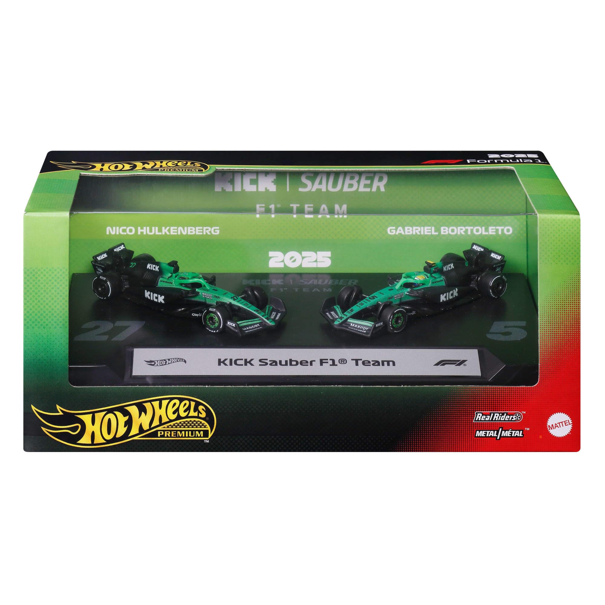 Hot Wheels Premium Formula 1 KICK Sauber F1 2-Pack | 1:64 Scale Die-Cast | Hulkenberg & Bortoleto 1
