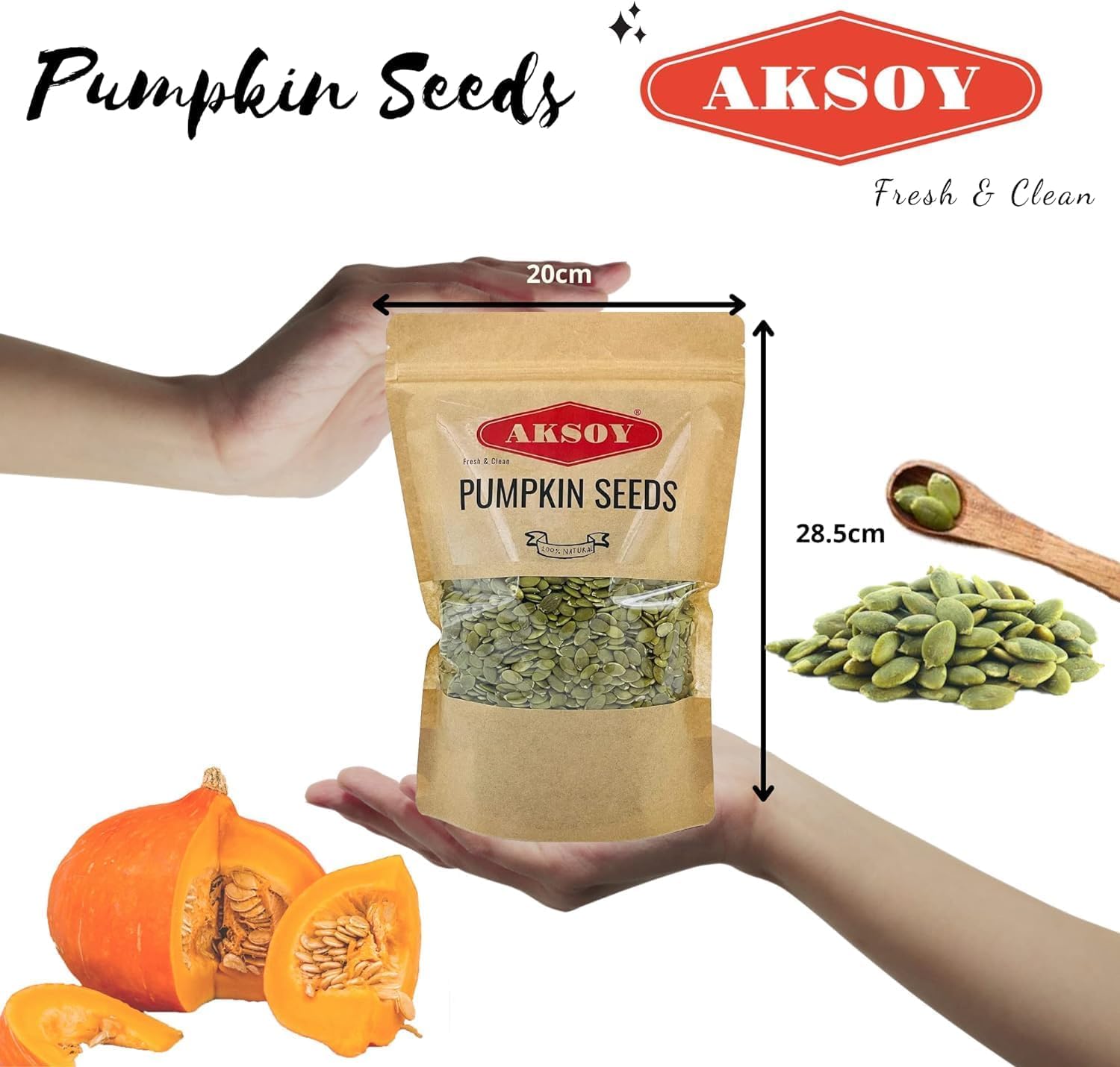 AKSOY Raw AA Grade Pumpkin Seeds - Premium Quality, GMO-Free, Vegan | 1kg 3
