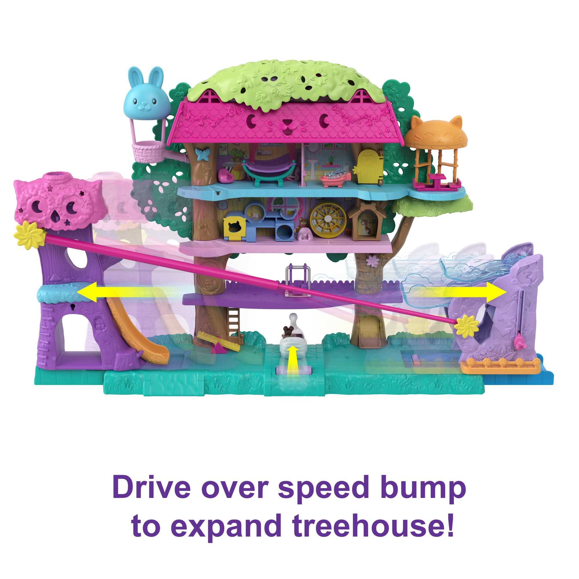 Polly Pocket Pollyville Pet Adventure Treehouse Playset - 5-Floor Treehouse with Micro Dolls & Swan Vehicle 9