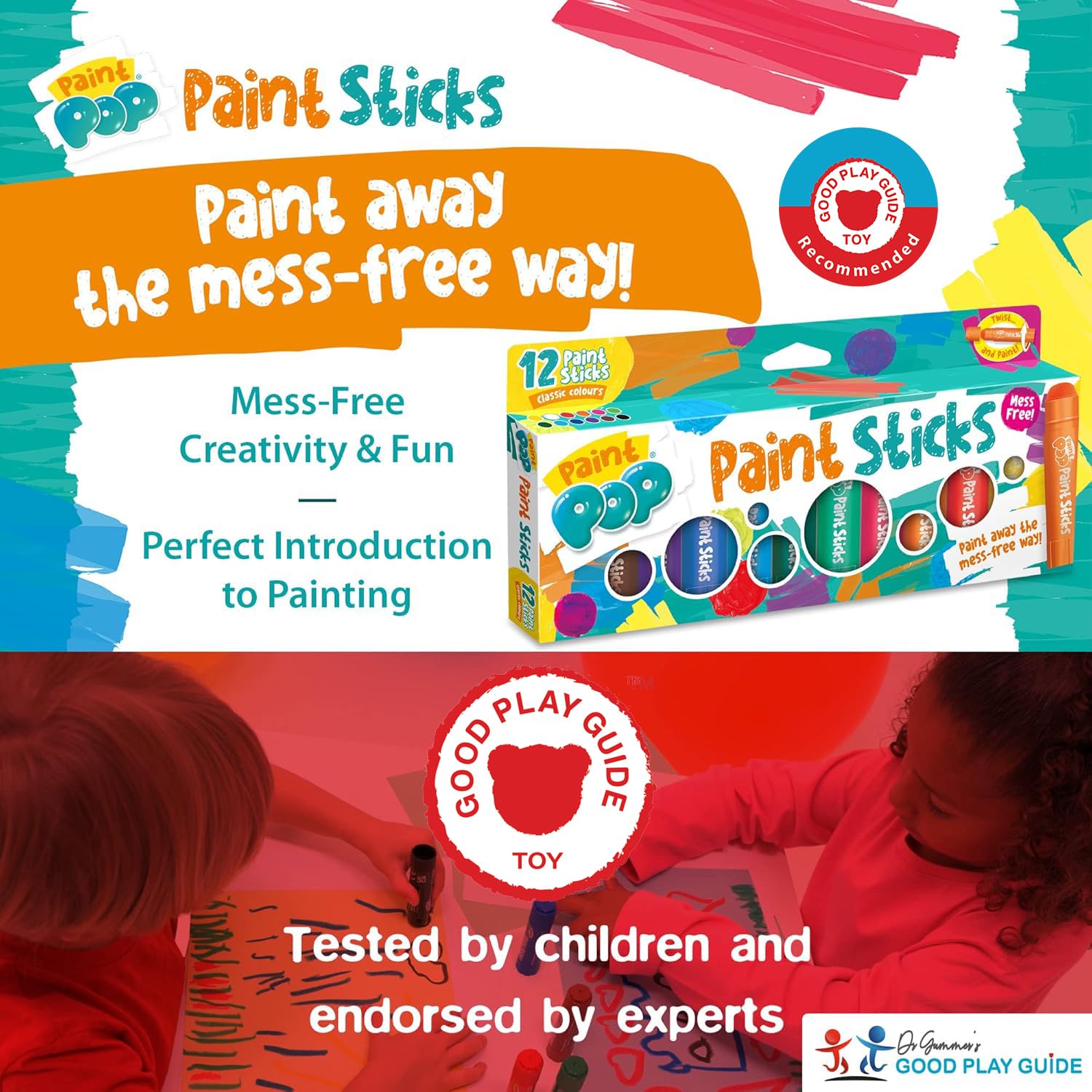 Paint Pop Paint Sticks for Kids - 12 Pack Assorted Colours | Twist & Paint Action