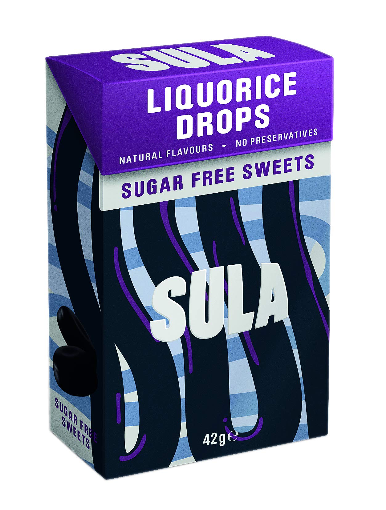Sula Sugar Free Liquorice Drops Boiled Sweets - 14 Pack, 42 g Each 1
