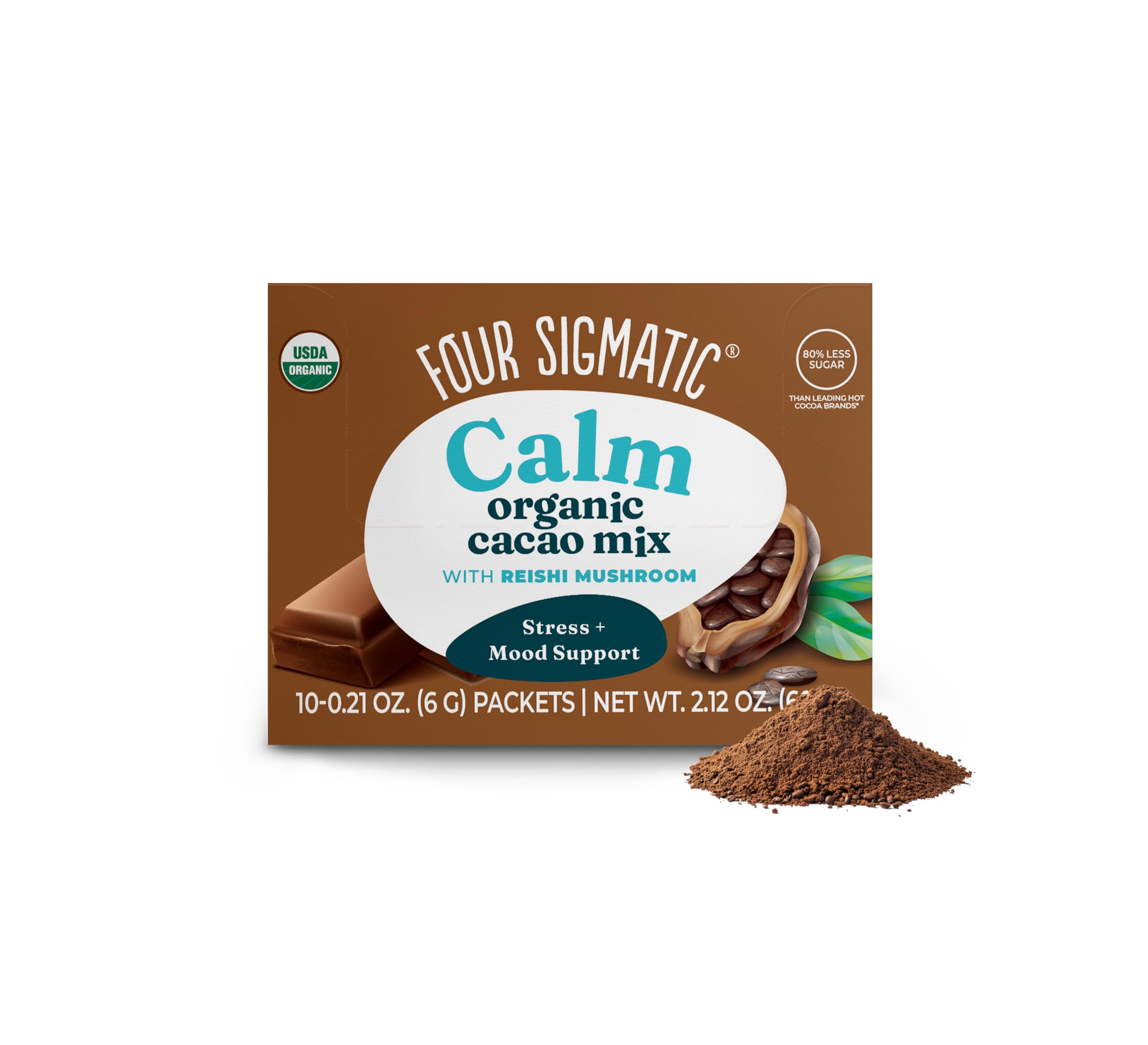 Four Sigmatic Calm Mushroom Cacao Mix with Reishi - Organic, Vegan, Gluten Free | 10 Servings (6g Each) 1