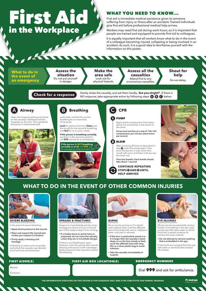 Daydream Education Workplace First Aid Poster - Large A2 Size | Laminated Gloss Paper 1
