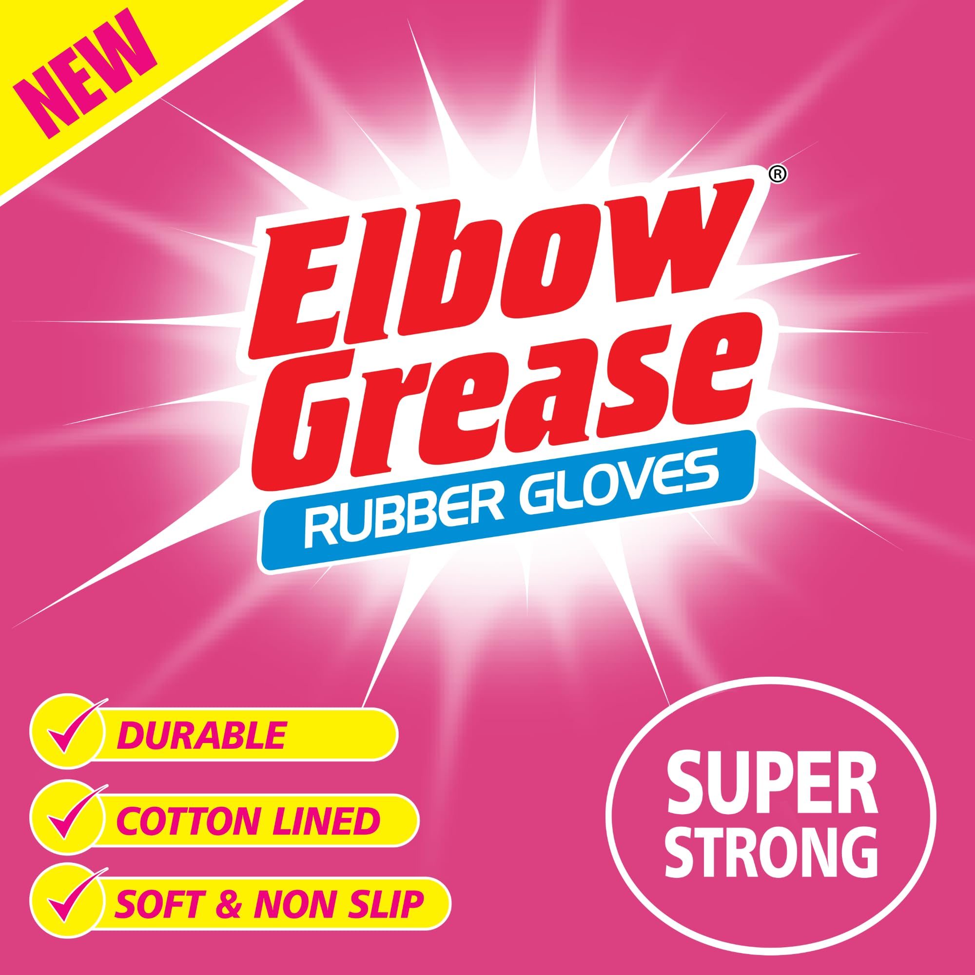 Elbow Grease - Pink Rubber Cleaning Gloves | Super Strong, Cotton Lined, Non-Slip Grip 2