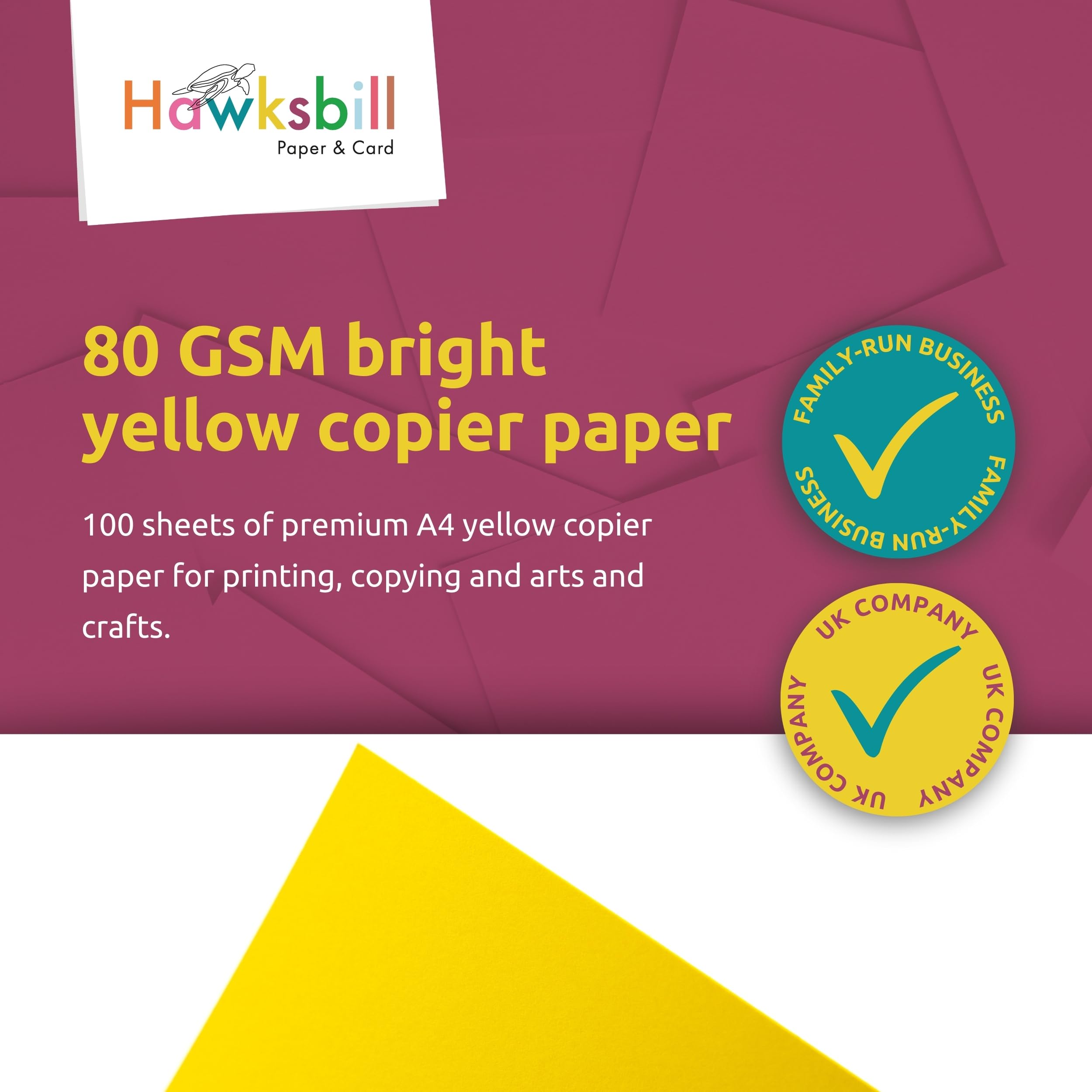 Hawksbill Bright Yellow Copy Paper - 80 GSM A4 | 100 Sheets | Dyslexia-Friendly