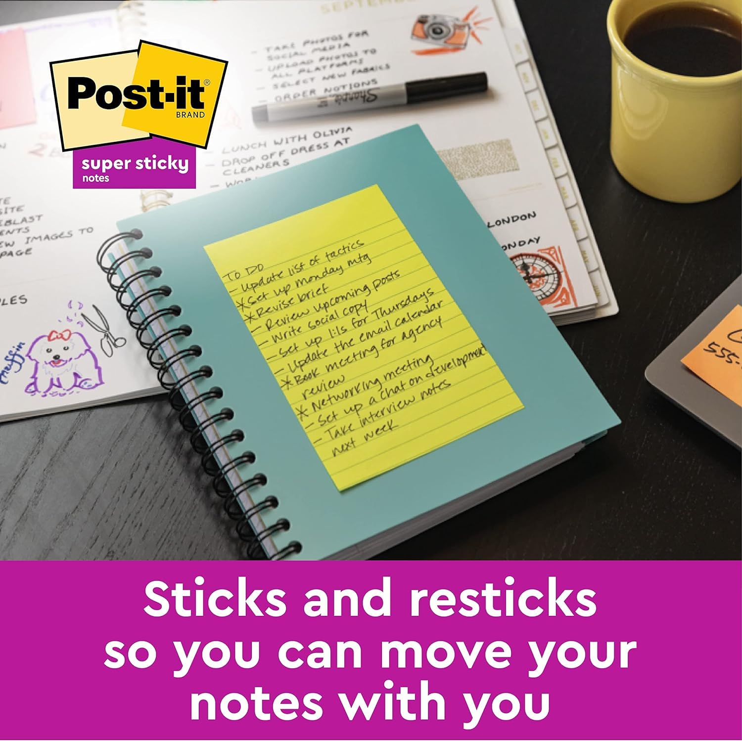 Post-it Super Sticky Large Notes - Lined, Green, 70 Sheets, 1 Pad | 101 mm x 101 mm 2