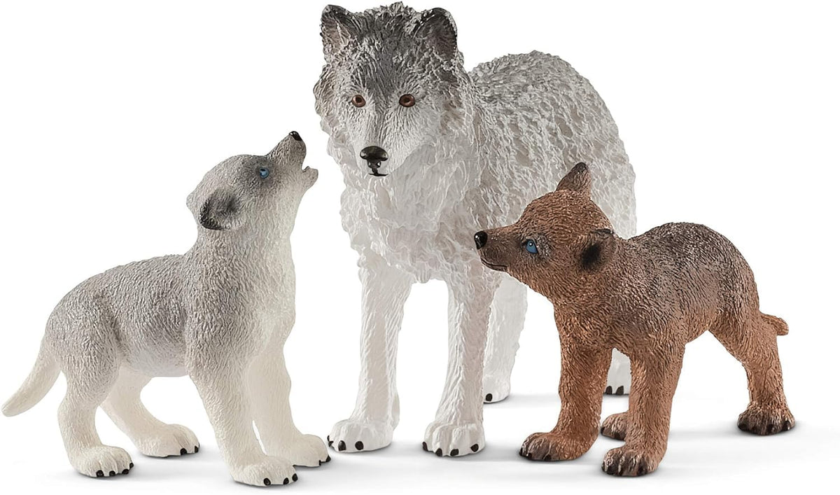 Schleich Mother Wolf with Pups Wild Life Toy Figurine - 3 Figures, Ages 3–12
