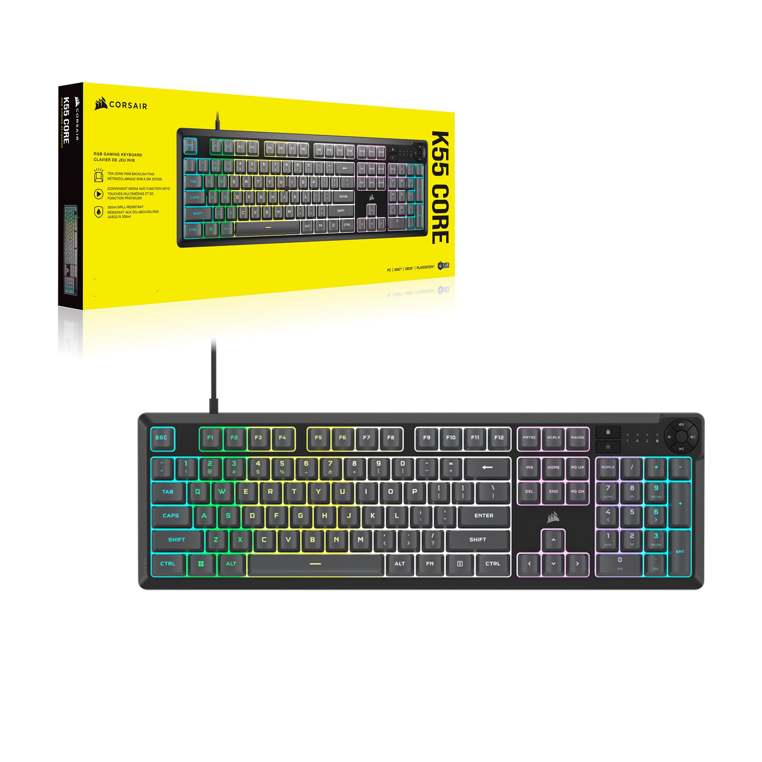 Corsair K55 CORE RGB Gaming Keyboard - Membrane, RGB Backlit, Spill Resistant 7