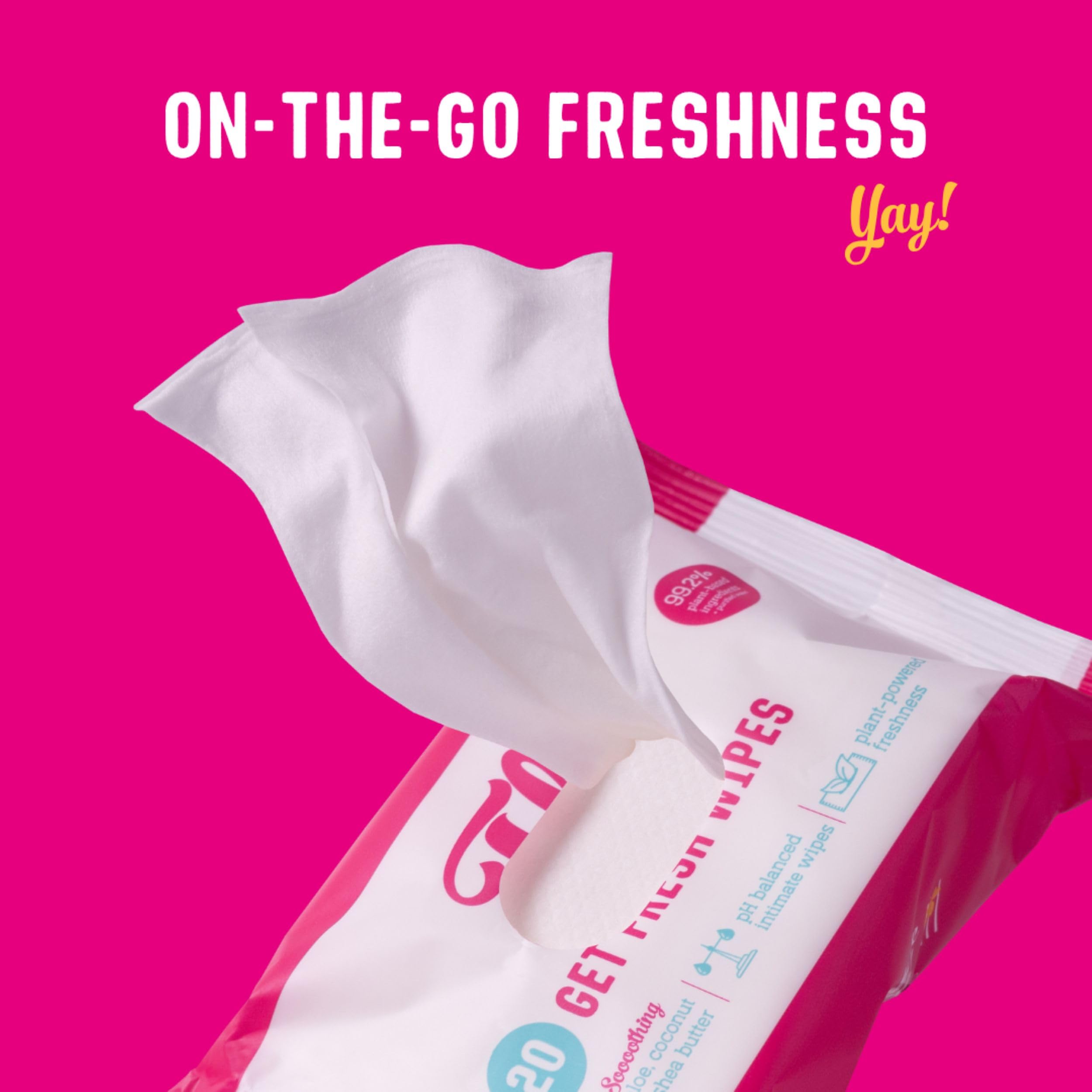 Flo Get Fresh Wipes - pH Balanced Intimate Cleansing | 20 Count | Unscented