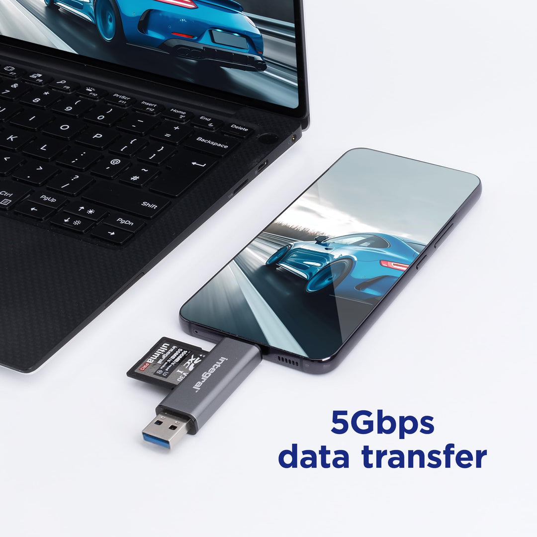 Integral Dual USB 3.0 & USB C microSD/SD Card Reader - INCRUSB3.2ACSDMSDR