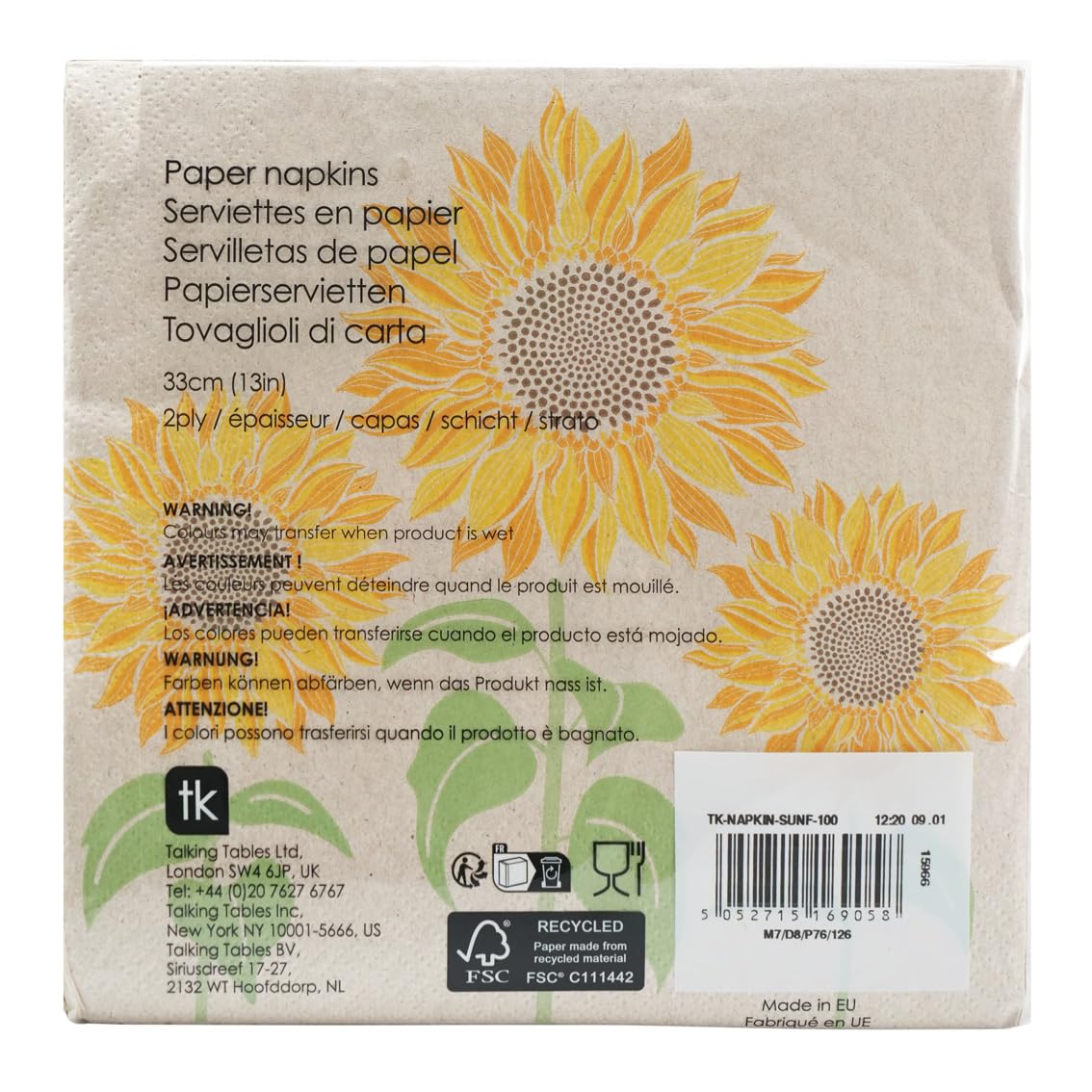 Talking Tables Table Kind 100 Pack Soft Recycled 2ply Napkins | 33cm Sunflower Floral 2
