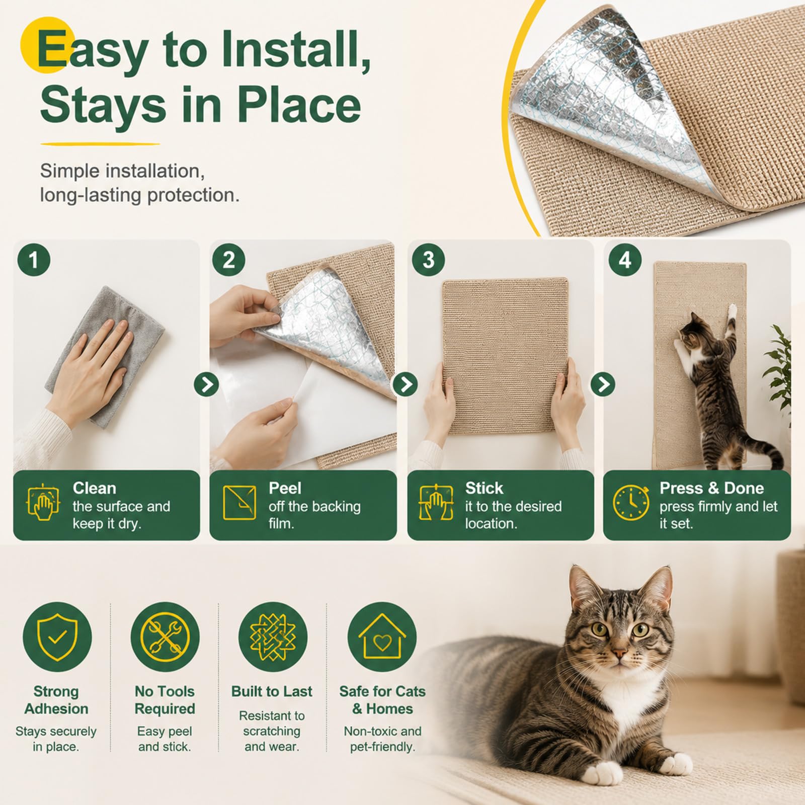 Muexoee Cat Scratching Mat - Thickened Polyester, DIY Cuttable, Self-Adhesive | 40cm x 2m 7