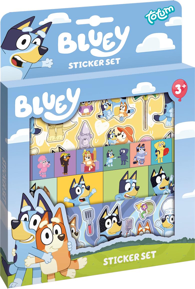 Totum Bluey Sticker Set with Play Background | 3 Sticker Sheets | Multicolour