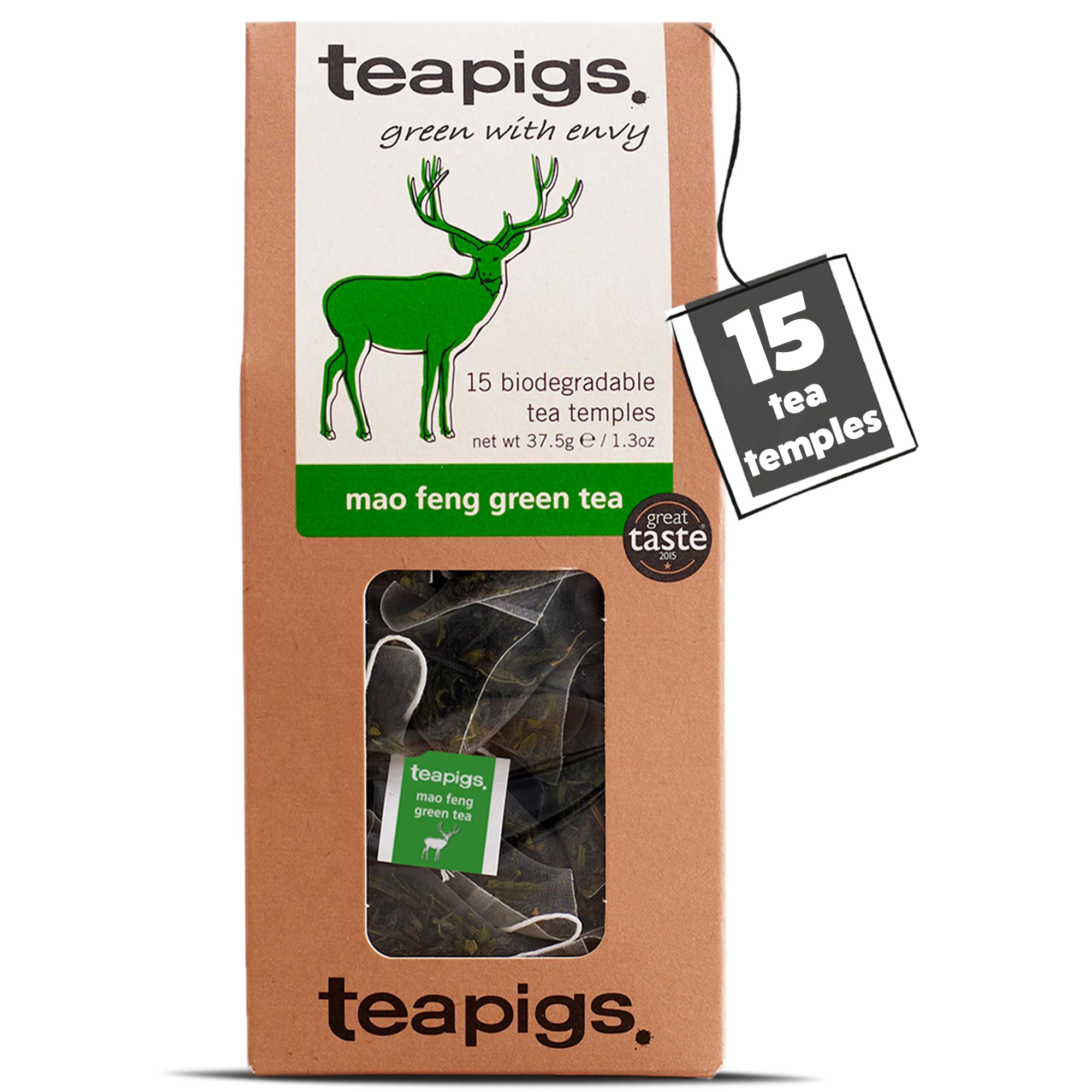 teapigs Mao Feng Green Tea - Pure Whole Leaf Green Tea Bags, Fresh Peachy Flavor, 80°C Brew 1