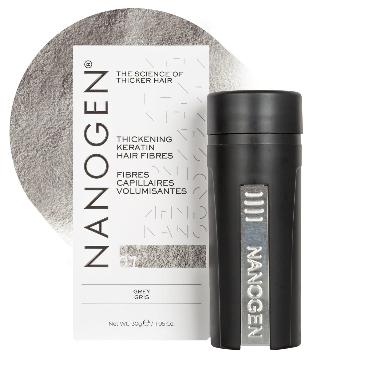 Nanogen Hair Fibres - Grey | 30 g | Keratin Hair Thickener
